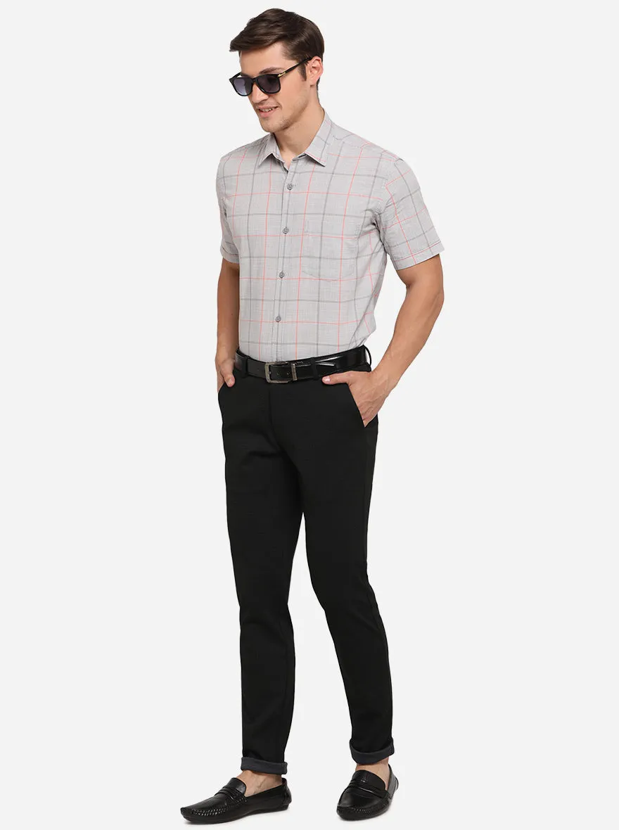 Black Checked Venice Fit Casual Trouser | JadeBlue