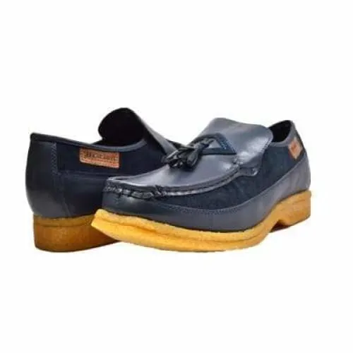 British Walkers Brooklyn Men's Navy Blue Leather and Suede Crepe Sole Slip On