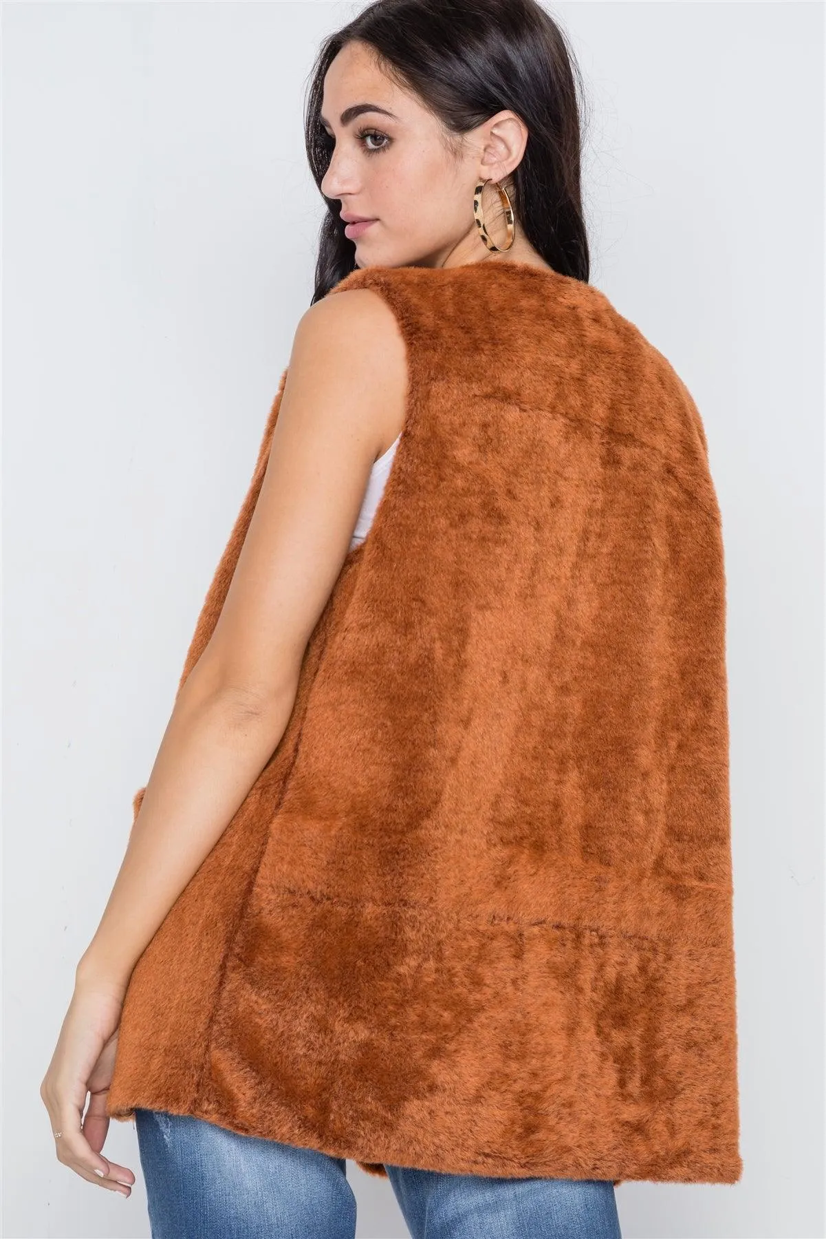 Brown Rust Sleeveless Faux Fur Vest /6