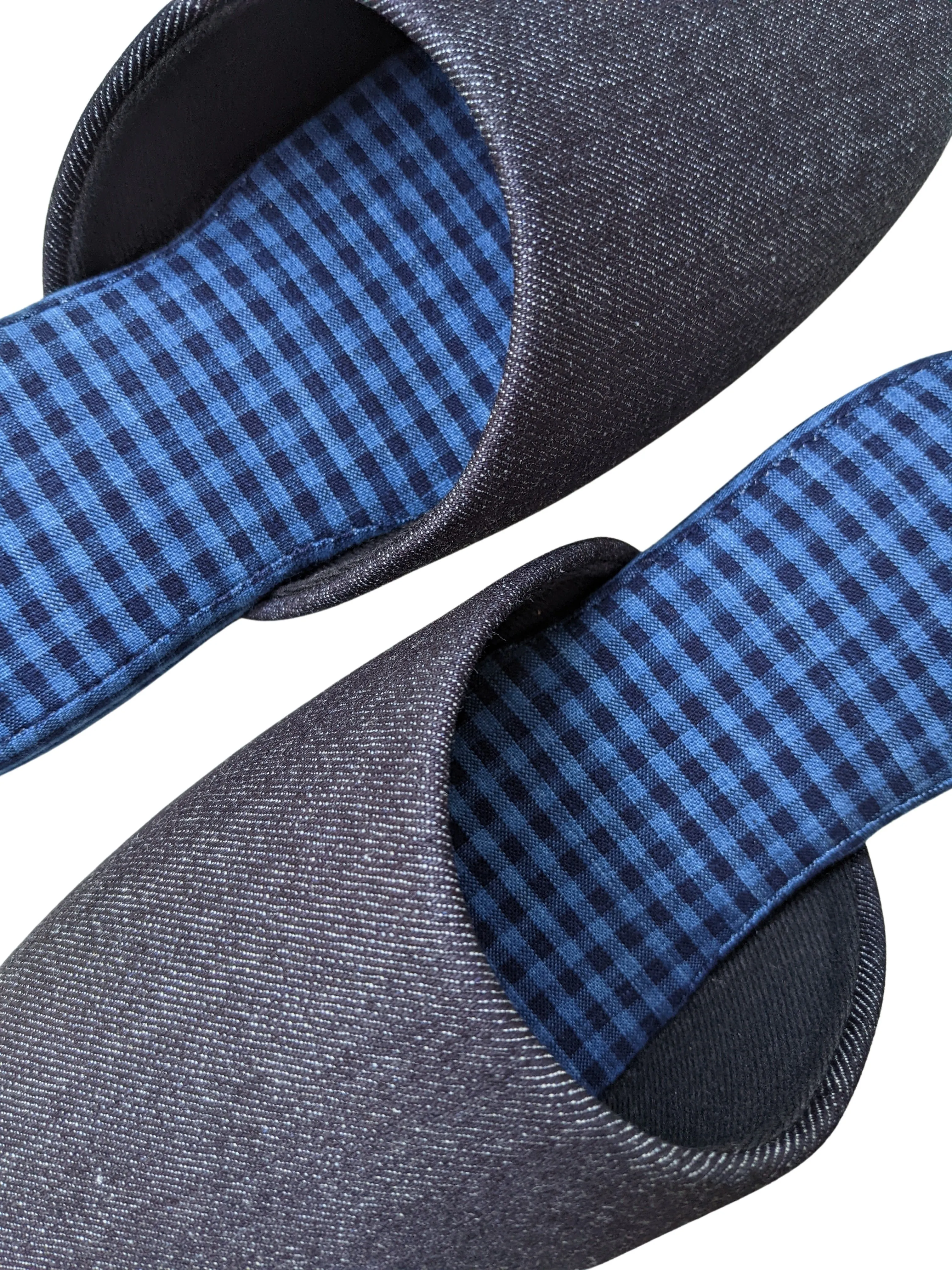 Denim Blue Checkered Plaid Mix Slippers [Black wool felt sole] 2 size Large / XL