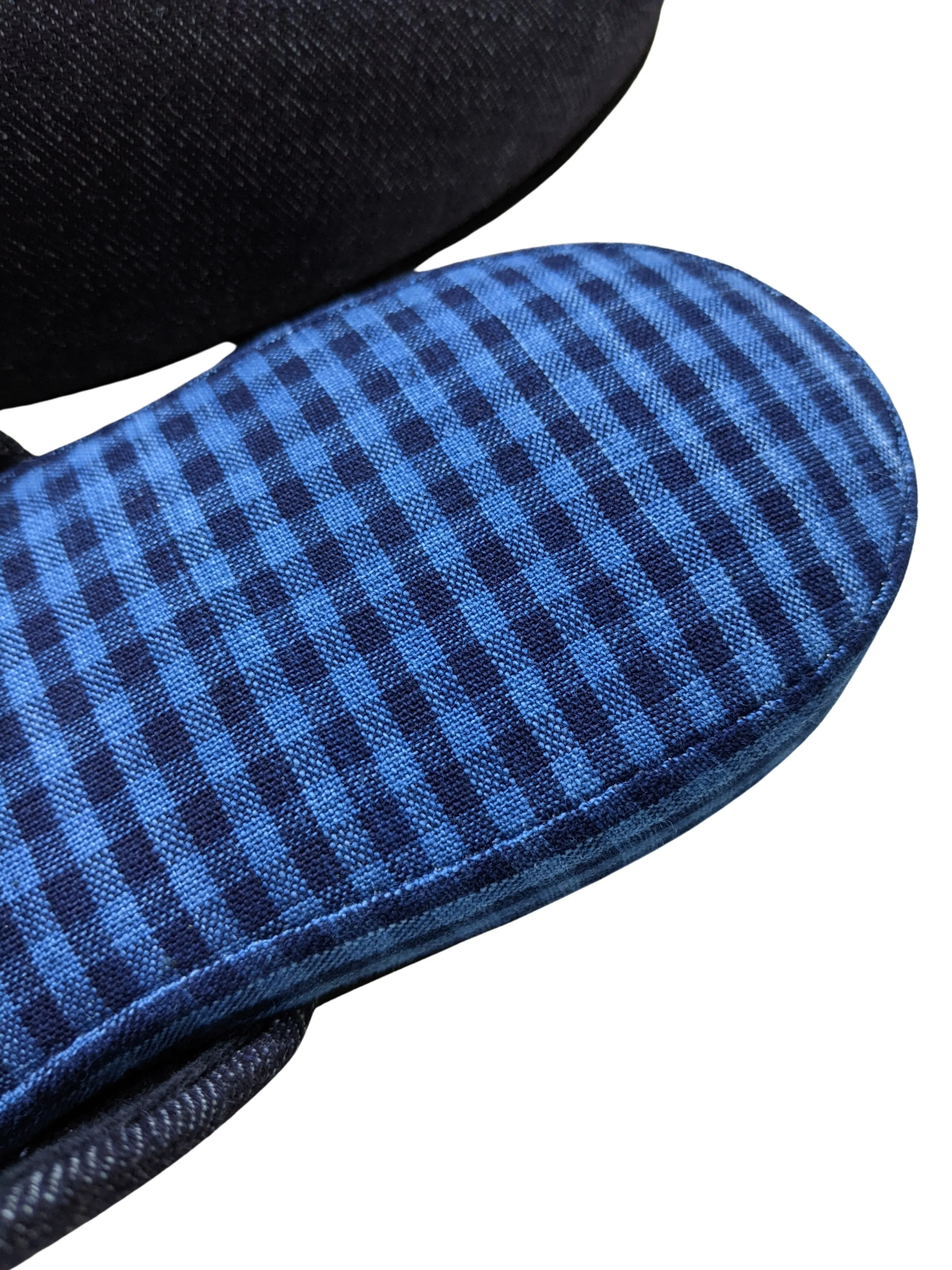 Denim Blue Checkered Plaid Mix Slippers [Black wool felt sole] 2 size Large / XL