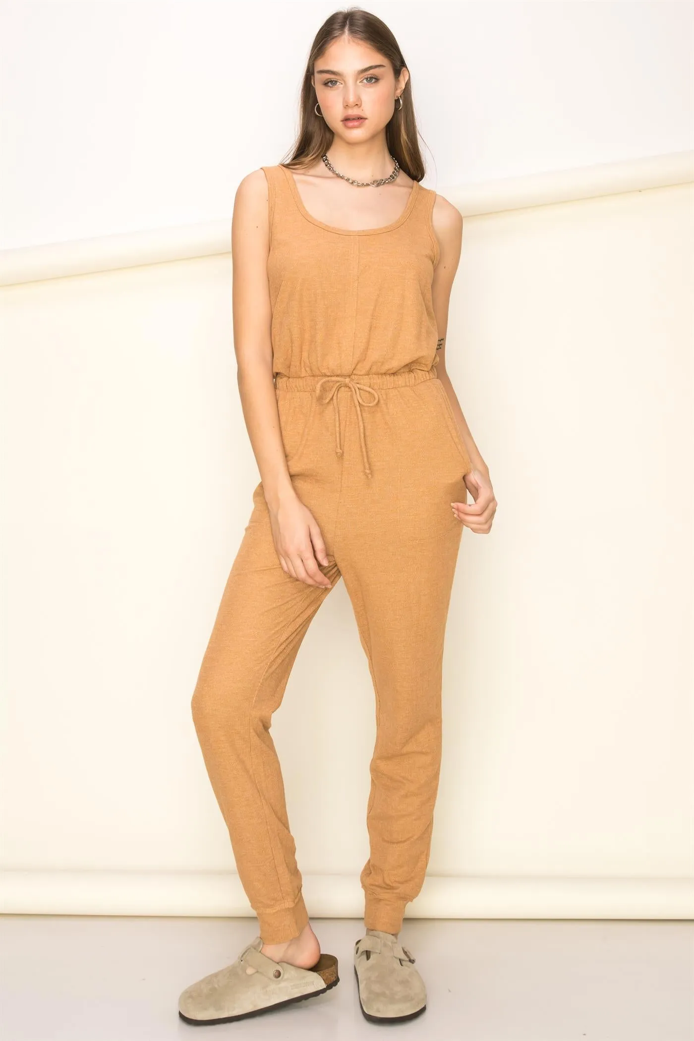 DZ22F854-SLEEVELESS DRAWSTRING JUMPSUIT