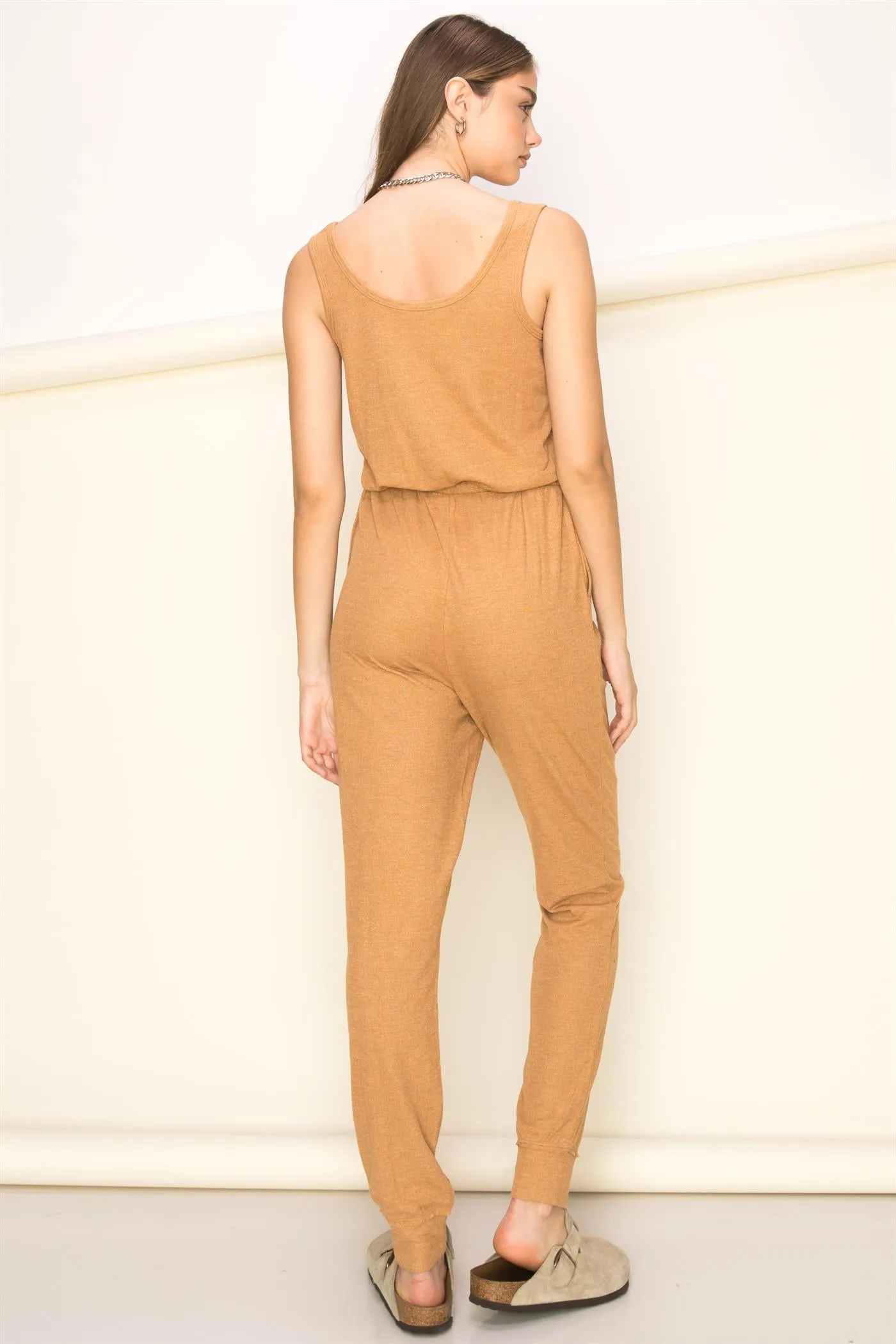 DZ22F854-SLEEVELESS DRAWSTRING JUMPSUIT