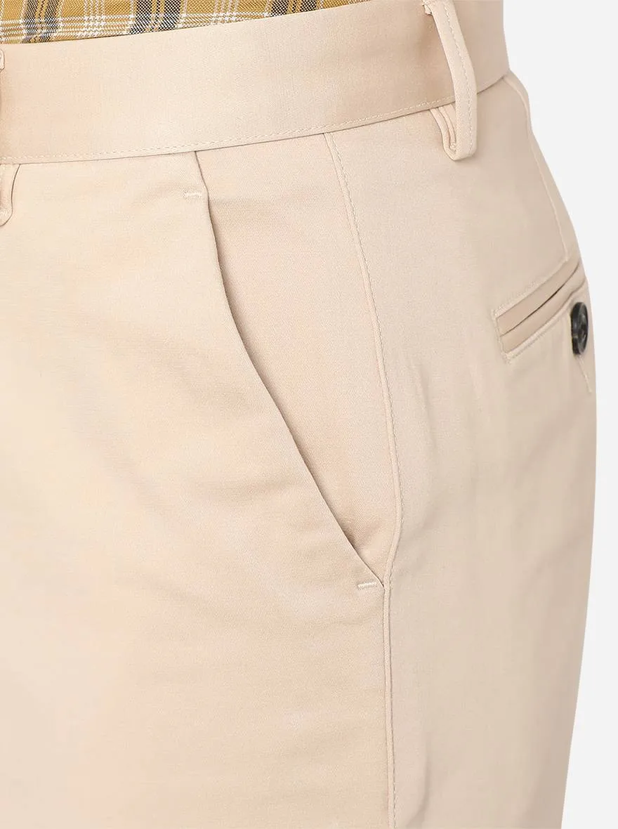 Fawn Beige Solid Uno Fit Casual Trouser | JadeBlue