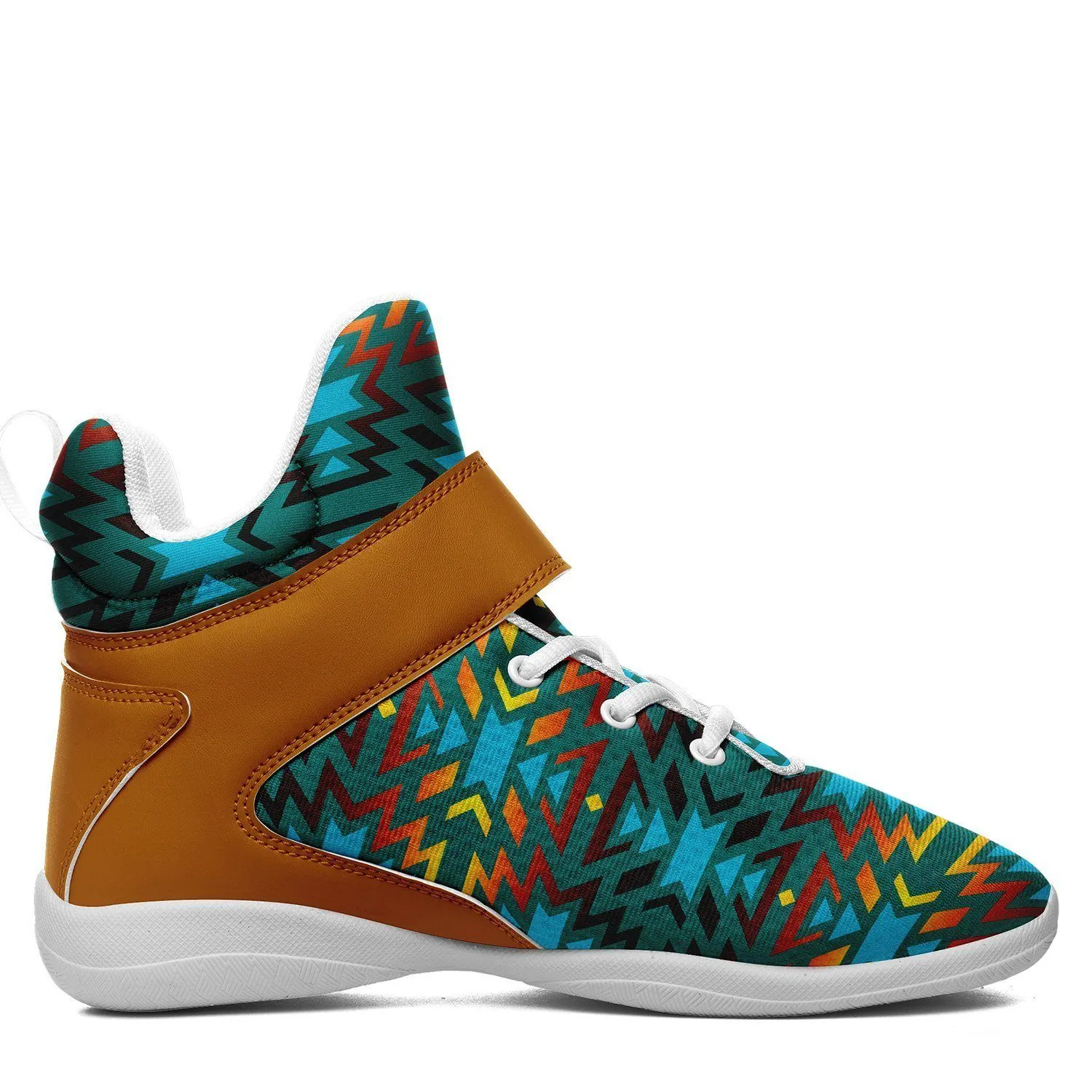 Fire Colors and Turquoise Teal Ipottaa Basketball / Sport High Top Shoes - White Sole