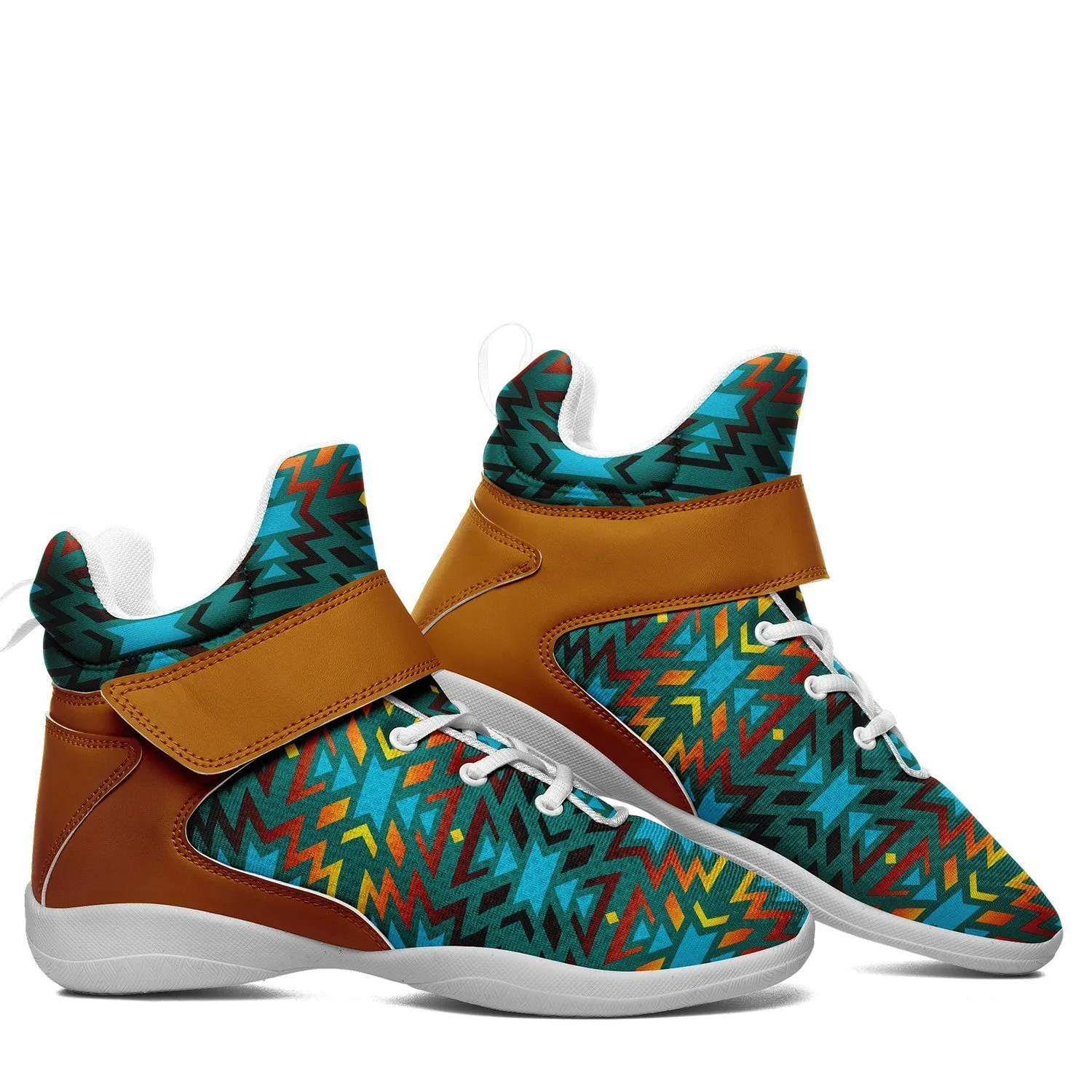 Fire Colors and Turquoise Teal Ipottaa Basketball / Sport High Top Shoes - White Sole