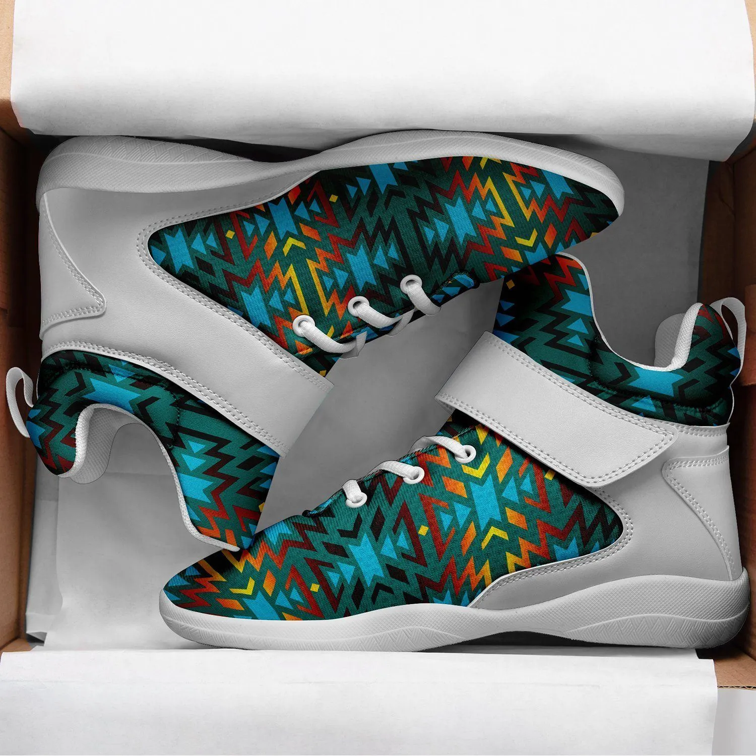 Fire Colors and Turquoise Teal Ipottaa Basketball / Sport High Top Shoes - White Sole