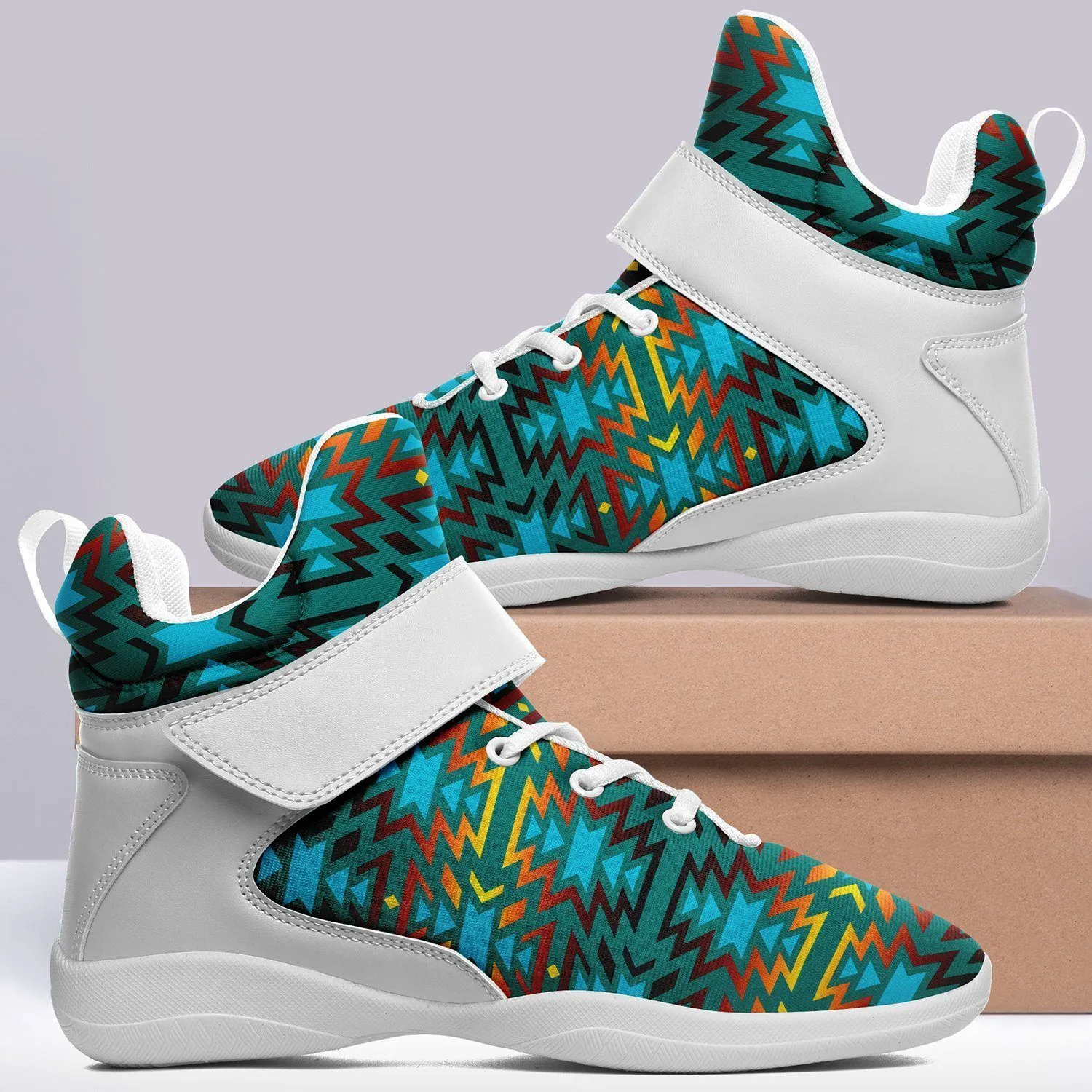 Fire Colors and Turquoise Teal Ipottaa Basketball / Sport High Top Shoes - White Sole