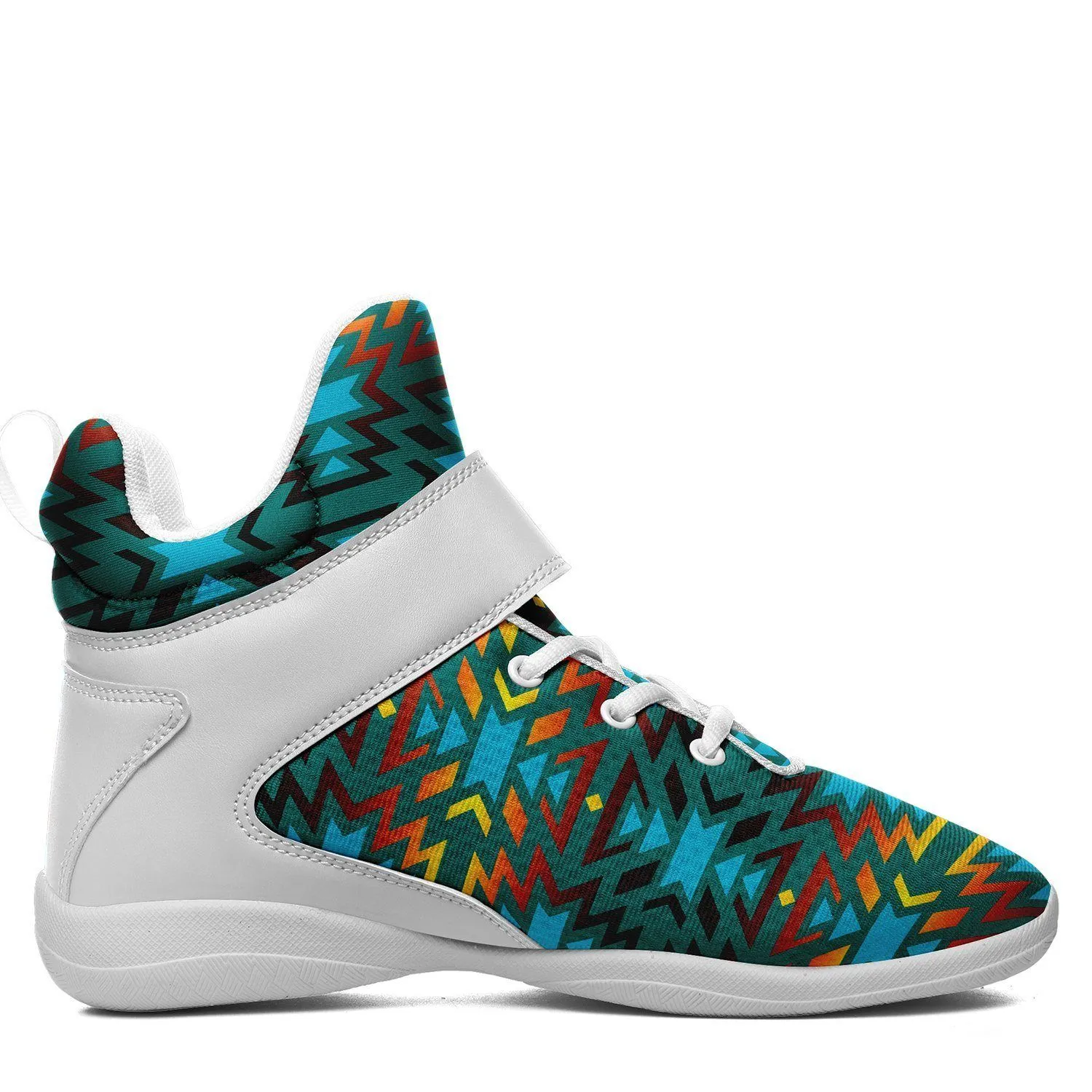 Fire Colors and Turquoise Teal Ipottaa Basketball / Sport High Top Shoes - White Sole