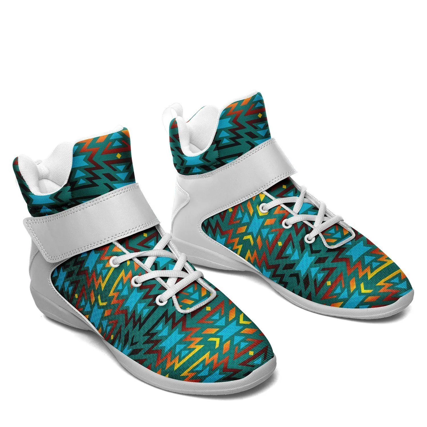 Fire Colors and Turquoise Teal Ipottaa Basketball / Sport High Top Shoes - White Sole