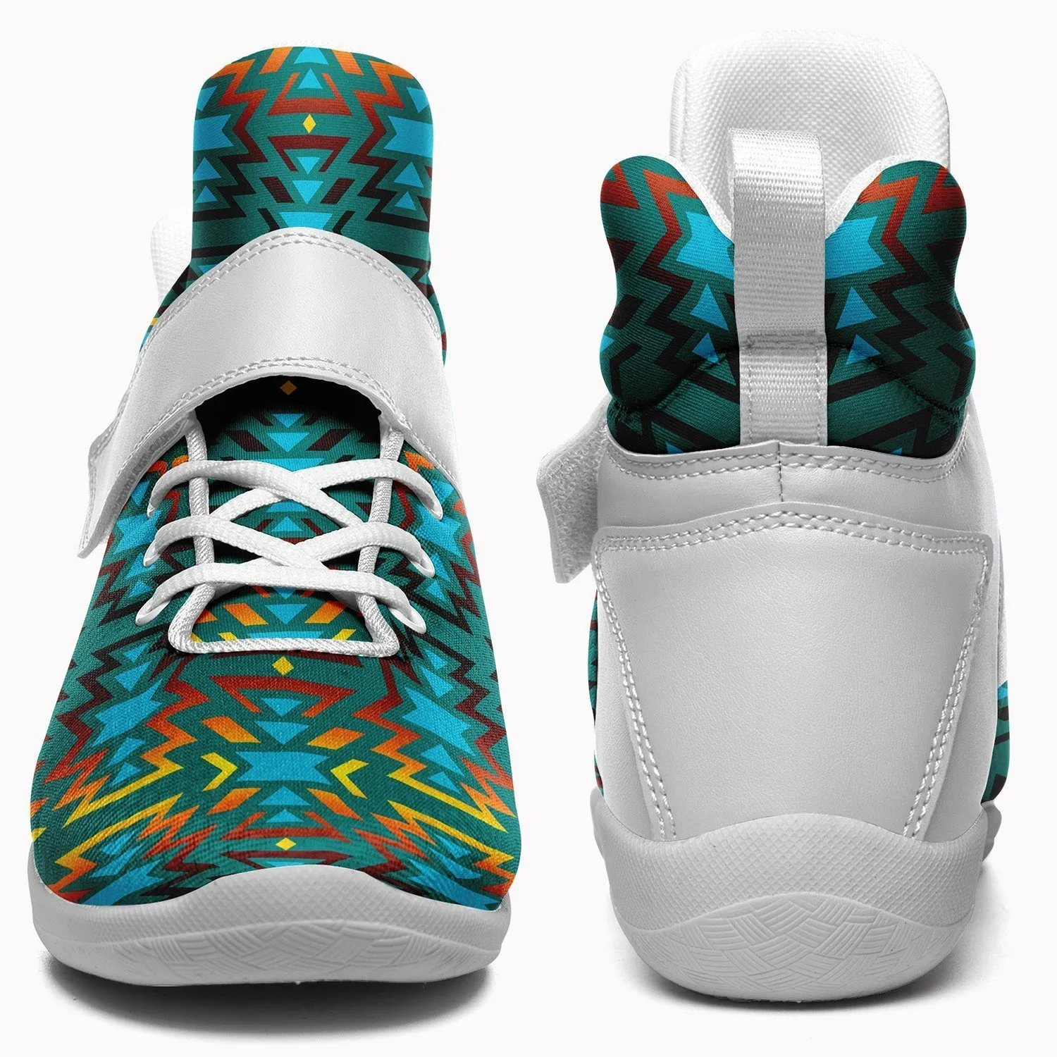 Fire Colors and Turquoise Teal Kid's Ipottaa Basketball / Sport High Top Shoes