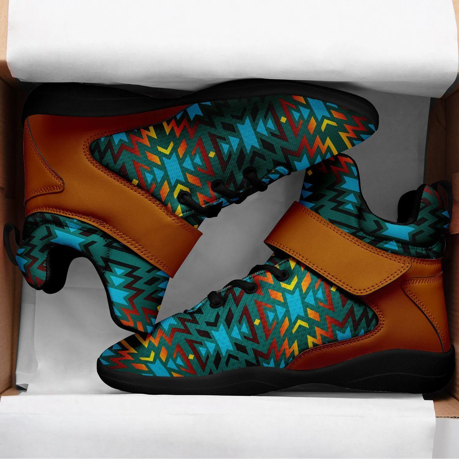 Fire Colors and Turquoise Teal Kid's Ipottaa Basketball / Sport High Top Shoes