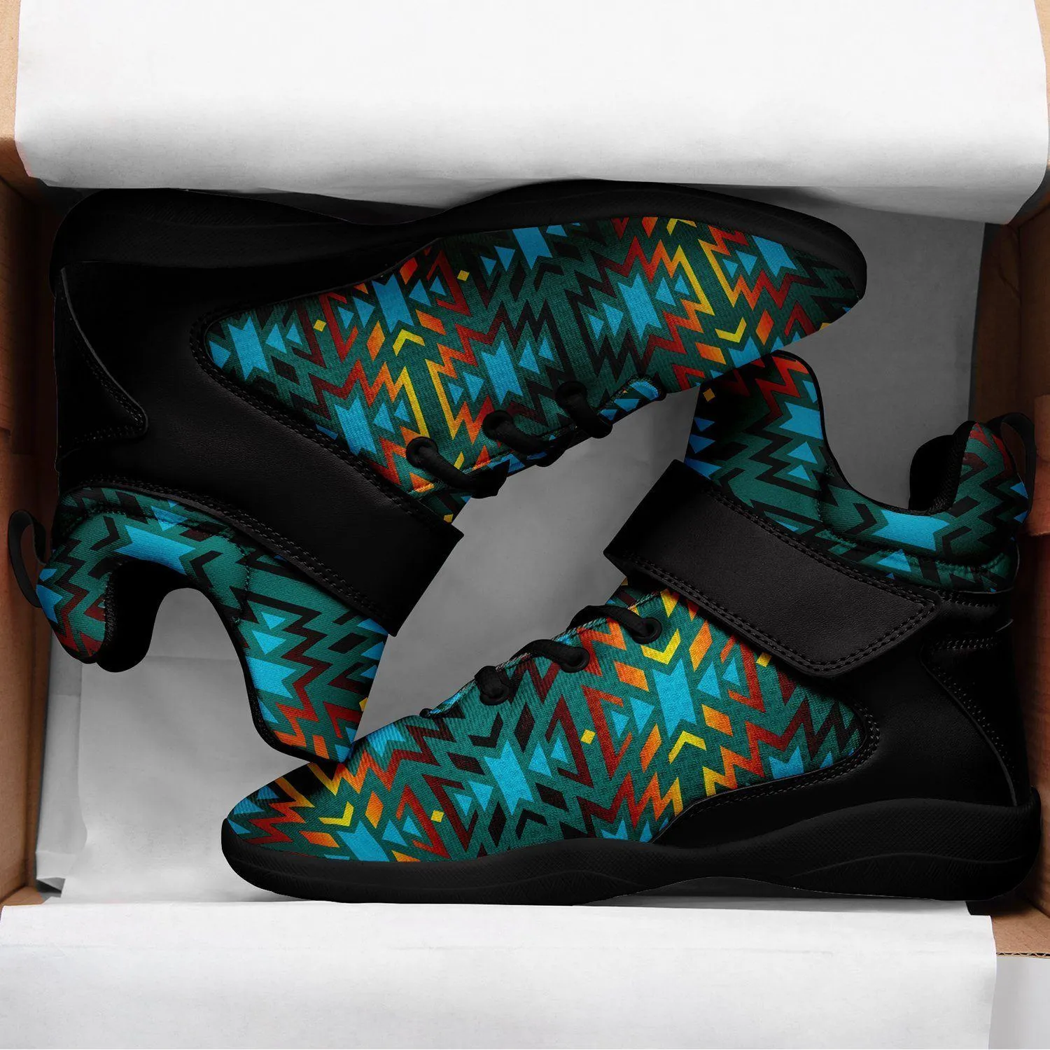 Fire Colors and Turquoise Teal Kid's Ipottaa Basketball / Sport High Top Shoes