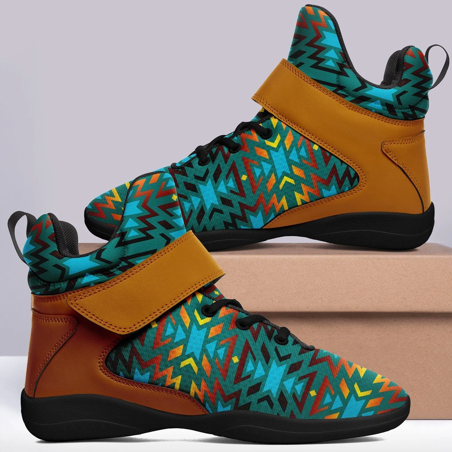 Fire Colors and Turquoise Teal Kid's Ipottaa Basketball / Sport High Top Shoes