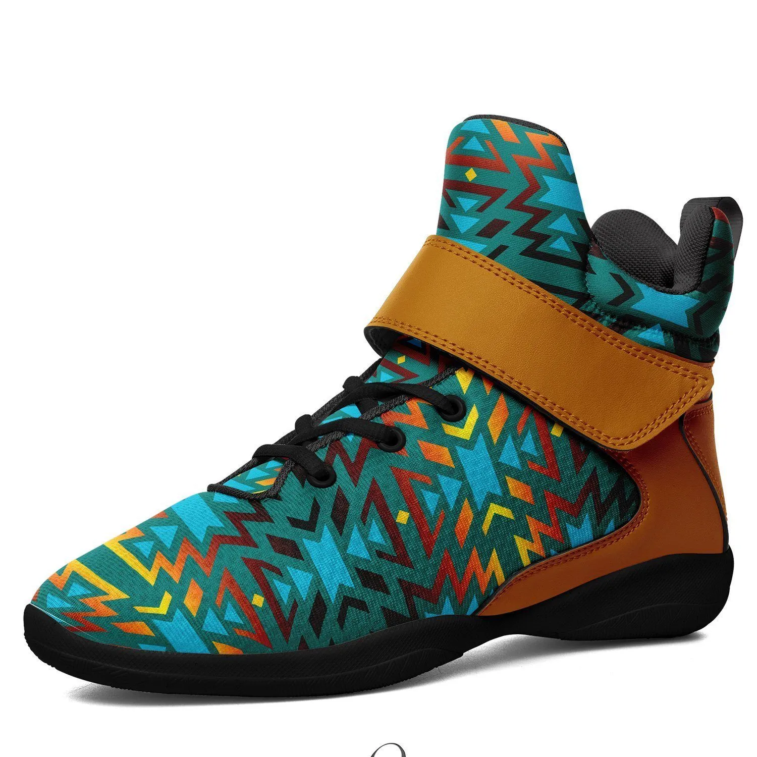 Fire Colors and Turquoise Teal Kid's Ipottaa Basketball / Sport High Top Shoes