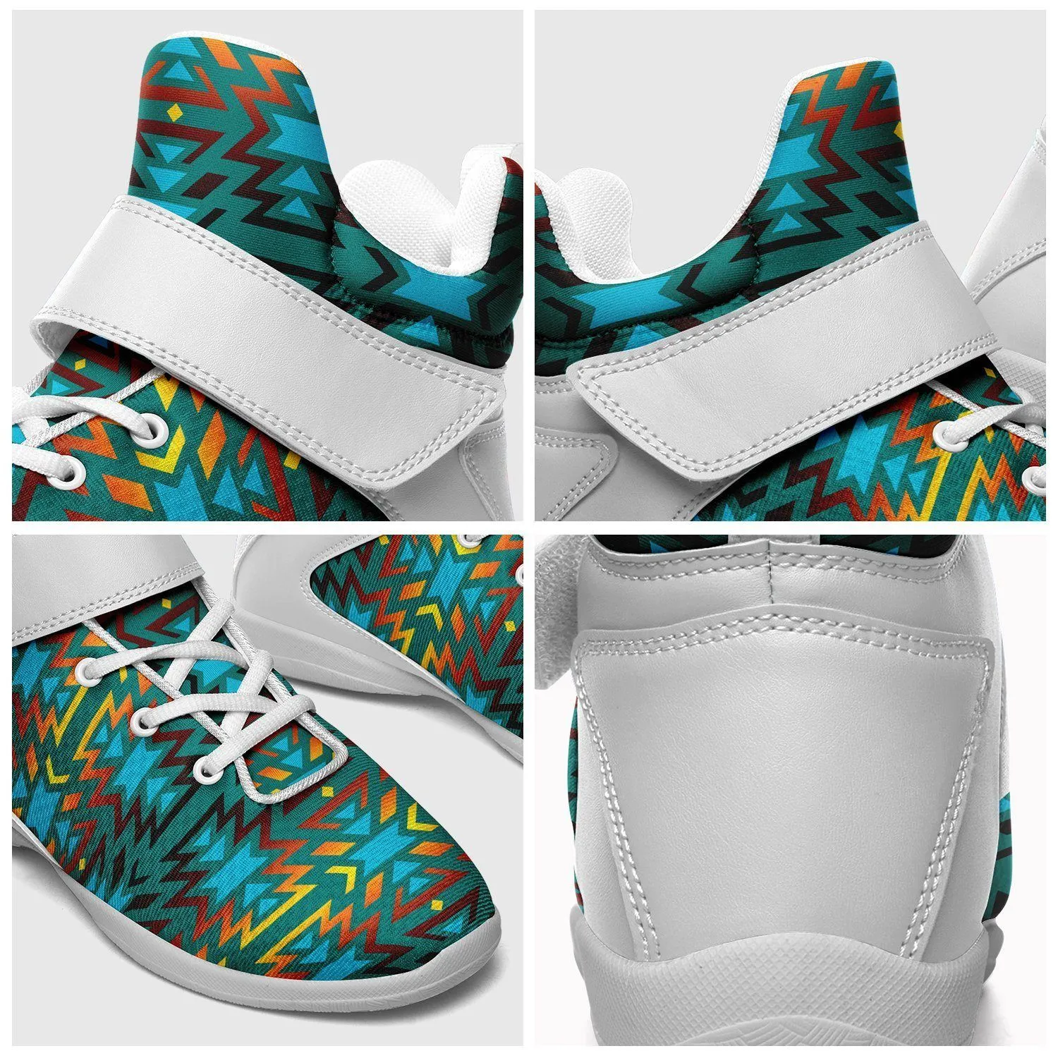 Fire Colors and Turquoise Teal Kid's Ipottaa Basketball / Sport High Top Shoes