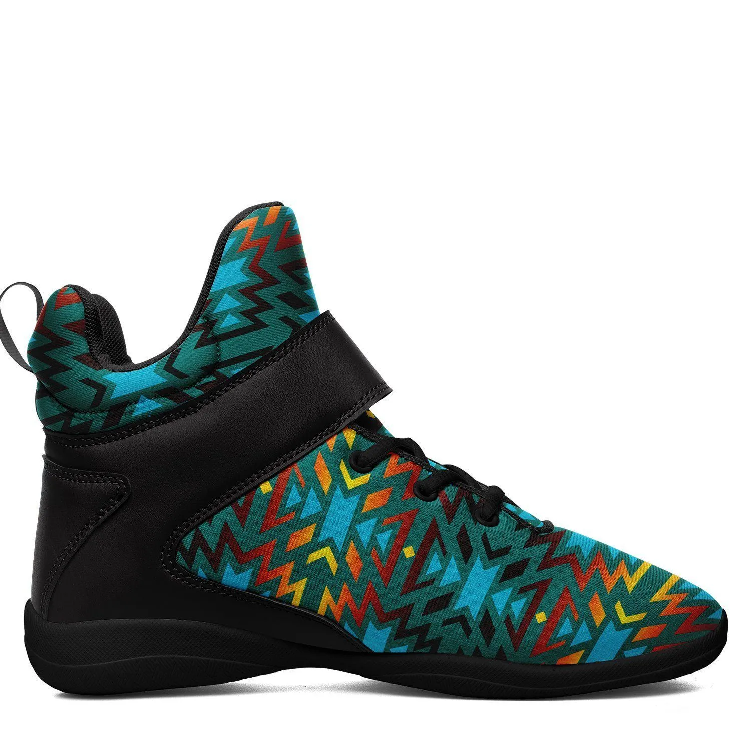 Fire Colors and Turquoise Teal Kid's Ipottaa Basketball / Sport High Top Shoes