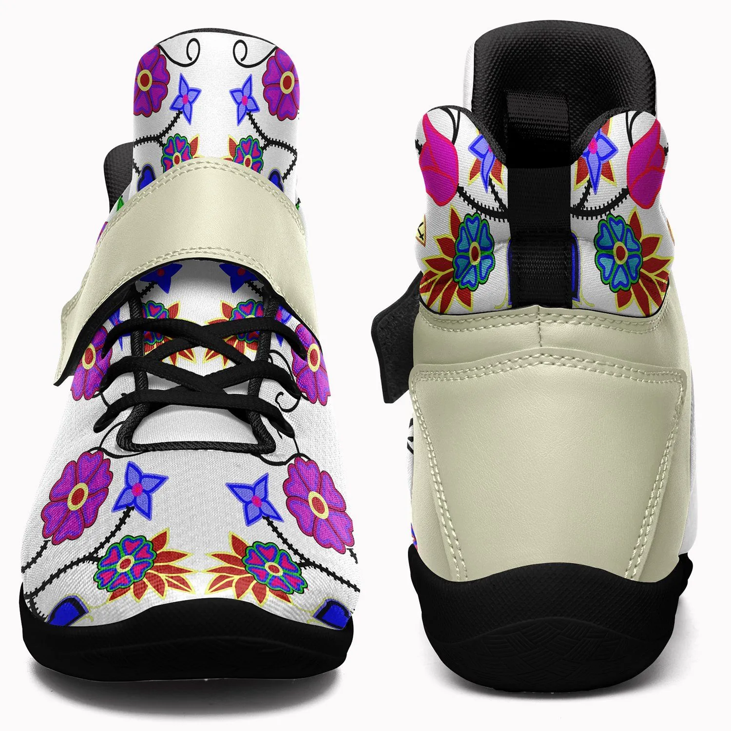 Floral Beadwork Seven Clans White Ipottaa Basketball / Sport High Top Shoes