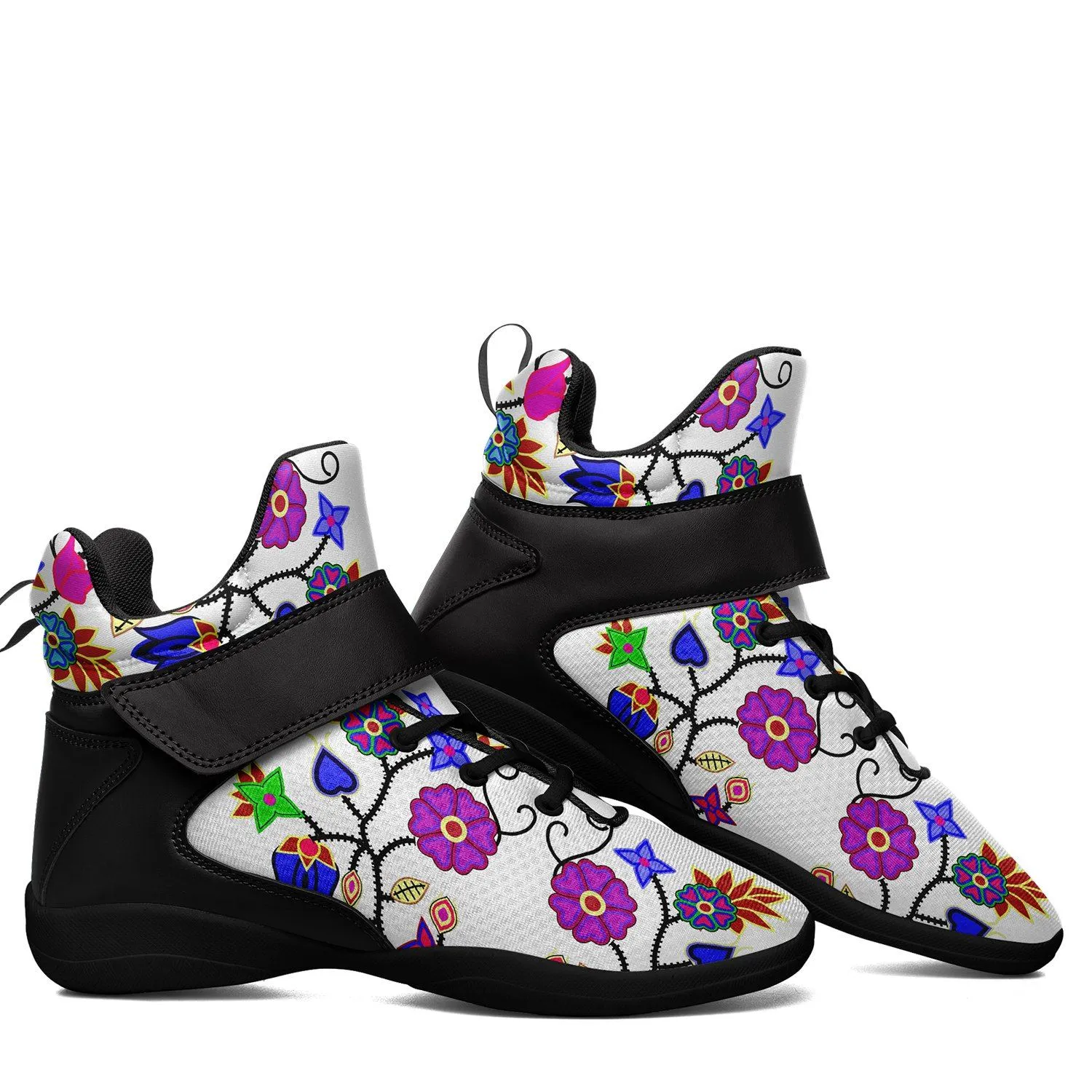 Floral Beadwork Seven Clans White Ipottaa Basketball / Sport High Top Shoes