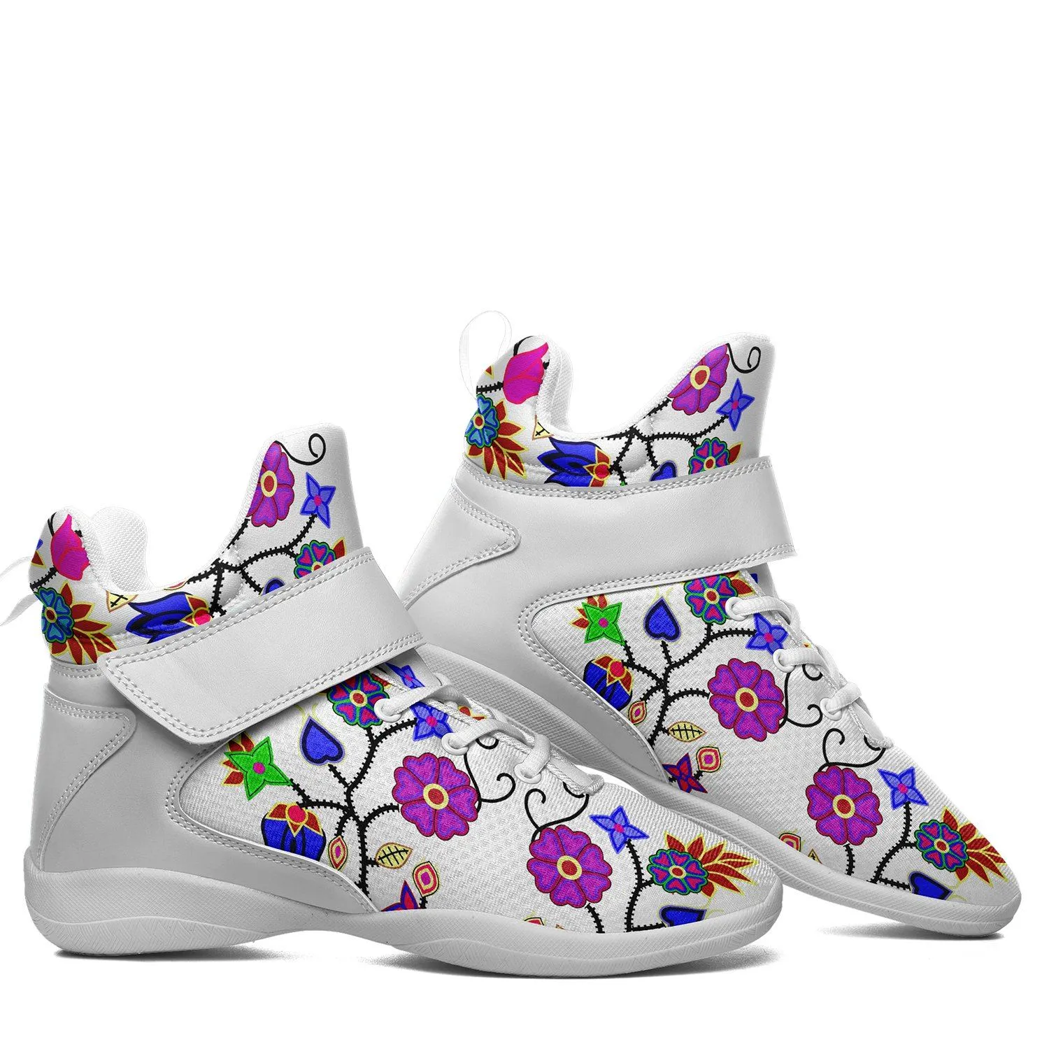 Floral Beadwork Seven Clans White Ipottaa Basketball / Sport High Top Shoes