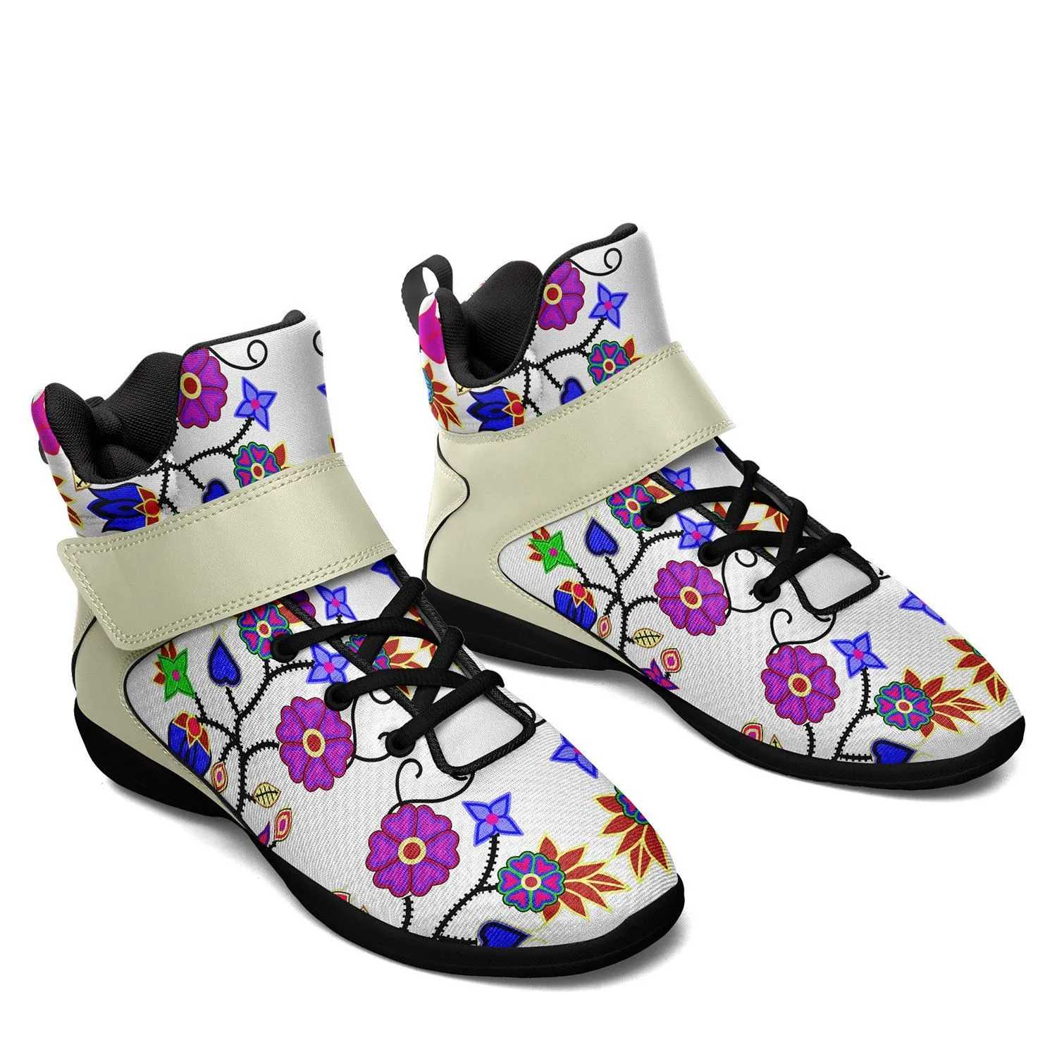 Floral Beadwork Seven Clans White Ipottaa Basketball / Sport High Top Shoes