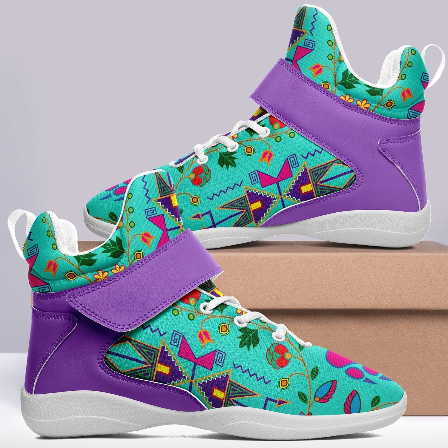 Geometric Floral Fall Sky Kid's Ipottaa Basketball / Sport High Top Shoes