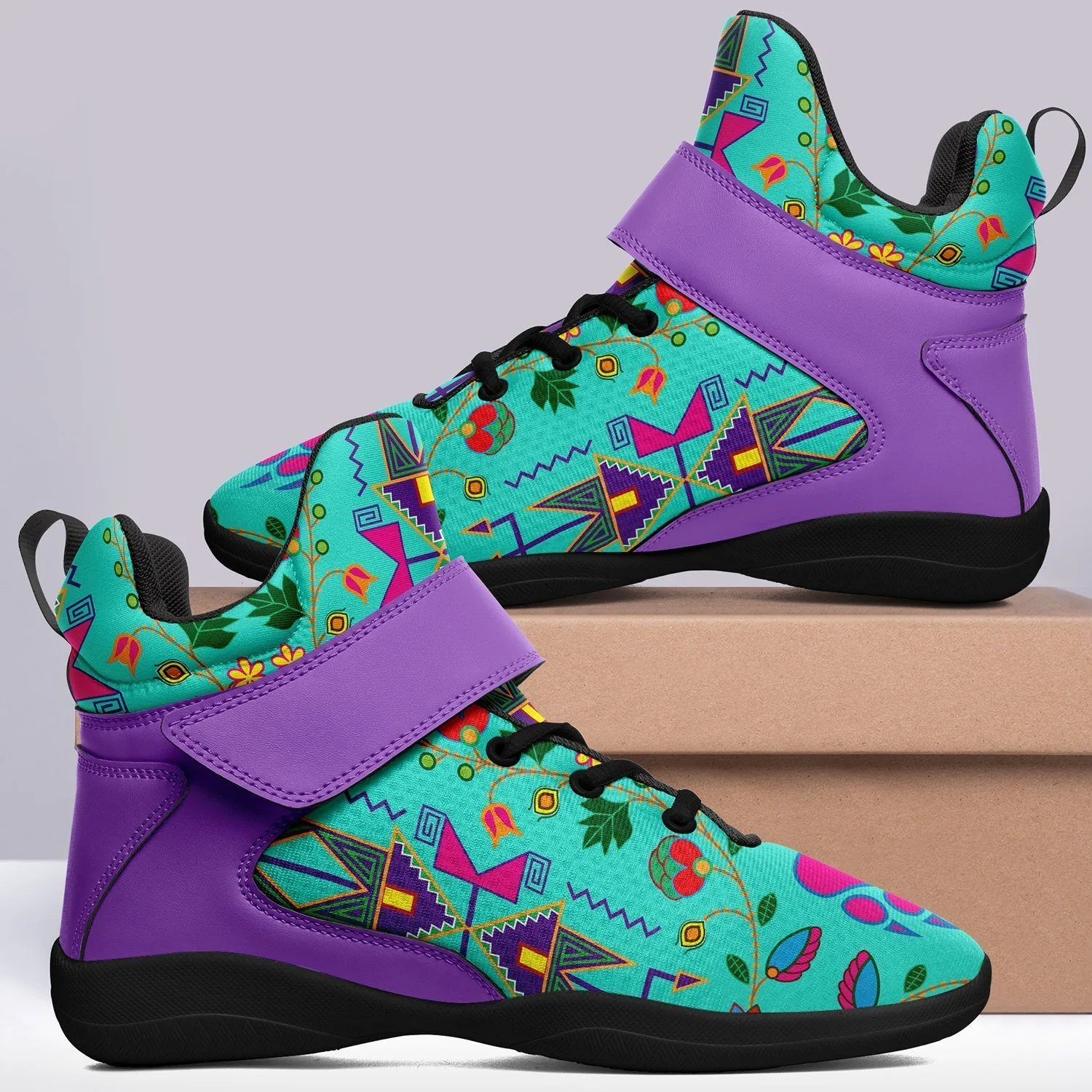 Geometric Floral Fall Sky Kid's Ipottaa Basketball / Sport High Top Shoes