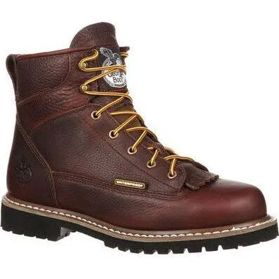 Georgia Men's Logger 6" Soft Toe WP Lace-To-Toe Work Boot- Chocolate- GBOT052