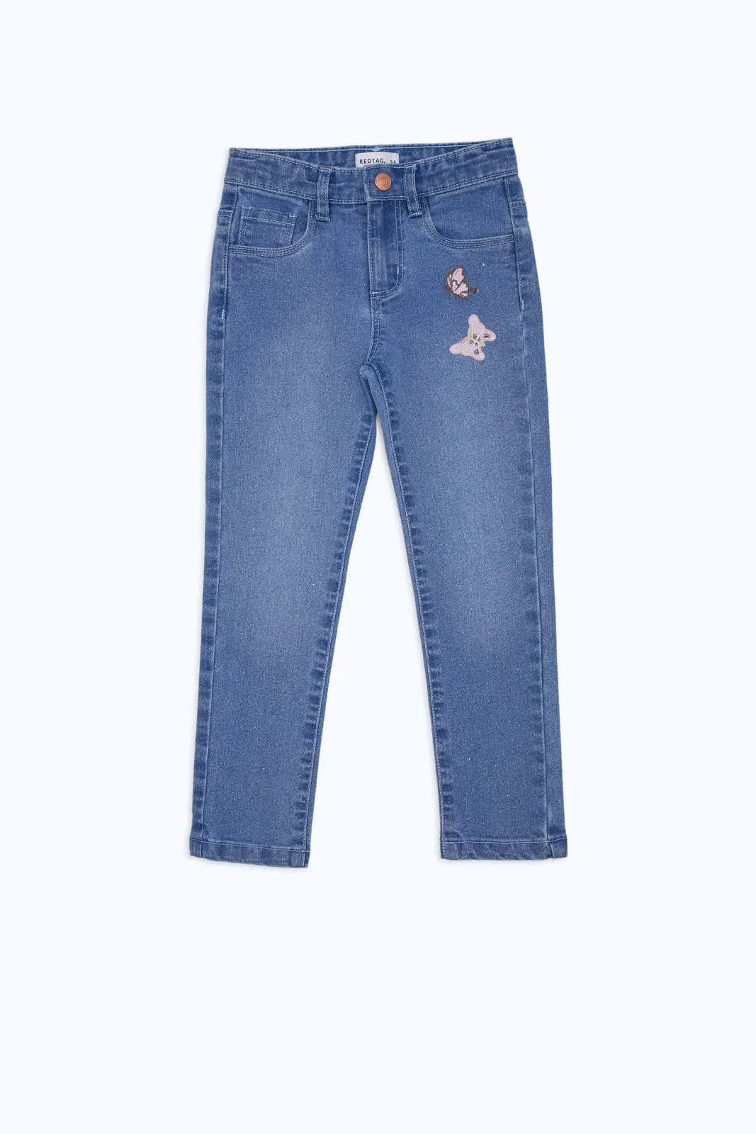 Girls Blue Glittered Jeans With Patches