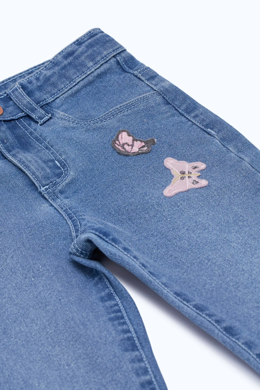 Girls Blue Glittered Jeans With Patches