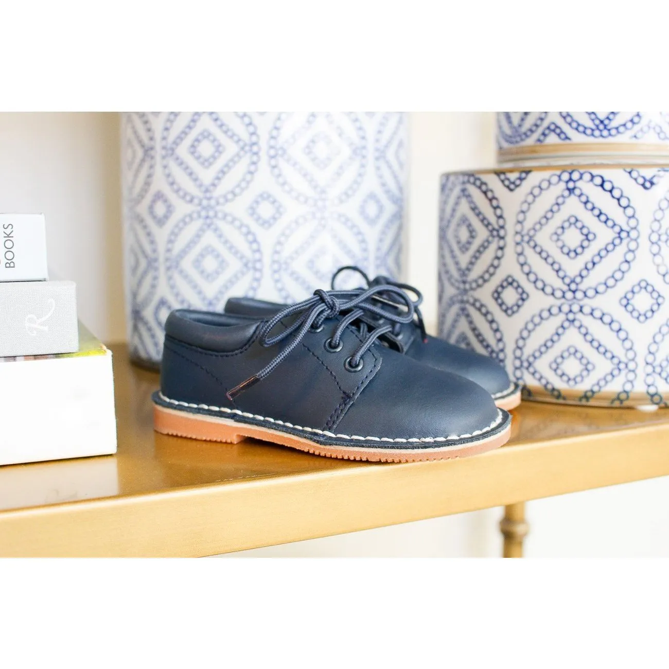 L'Amour Tyler Stitch Down Leather Lace Up Shoe - Navy