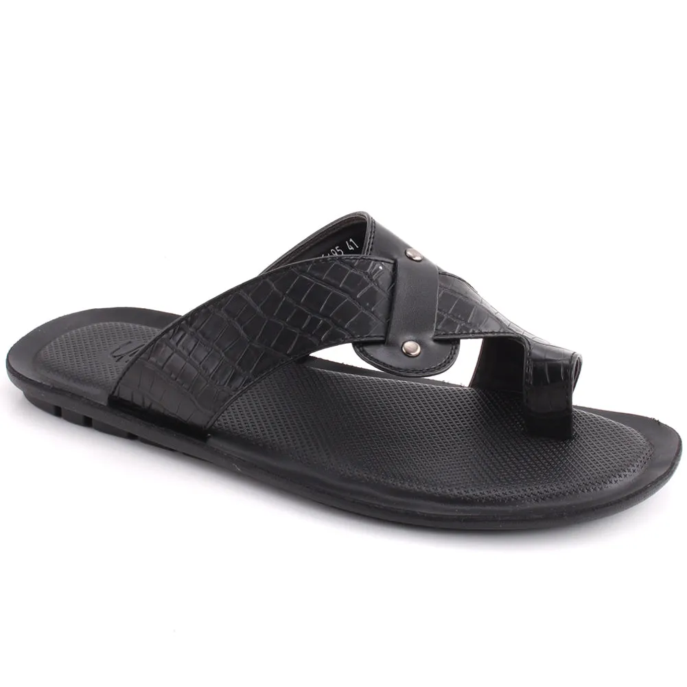 Men “CASON” Textured  A Shaped Strap Design Toe Ring Slip On Slippers