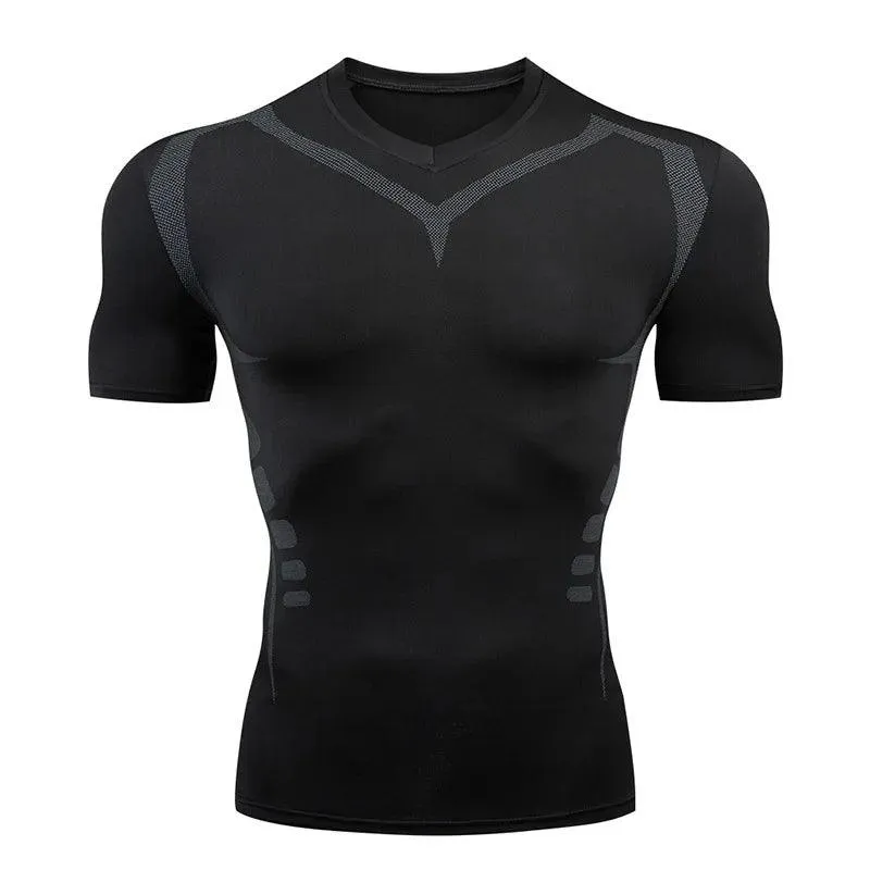 Men Short Sleeve Rash Guard Compression Shirts Quick Dry