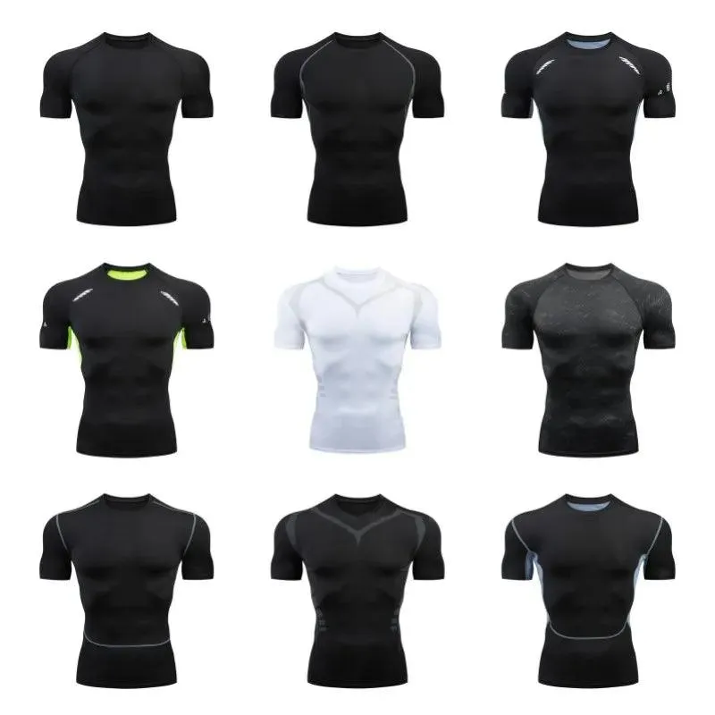 Men Short Sleeve Rash Guard Compression Shirts Quick Dry