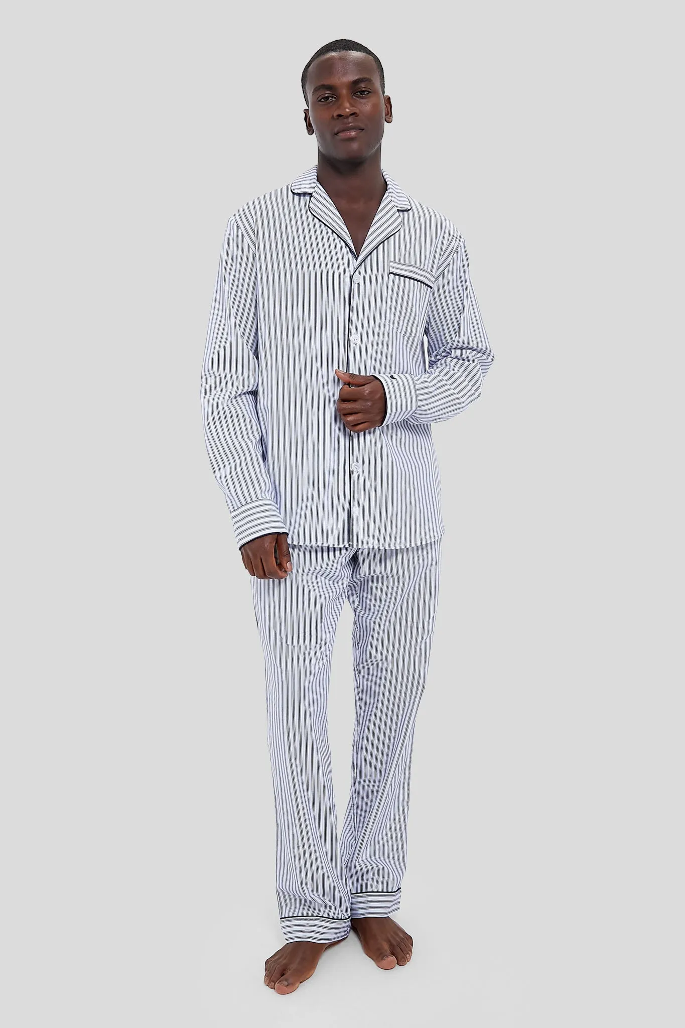 Mens Navy French Ticking Pajama Set