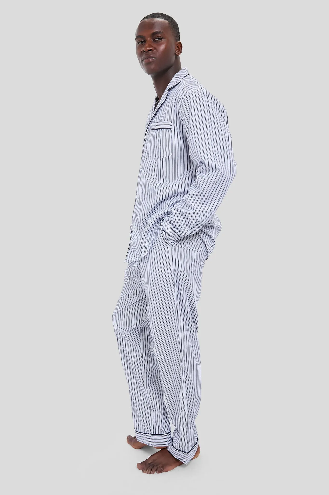 Mens Navy French Ticking Pajama Set