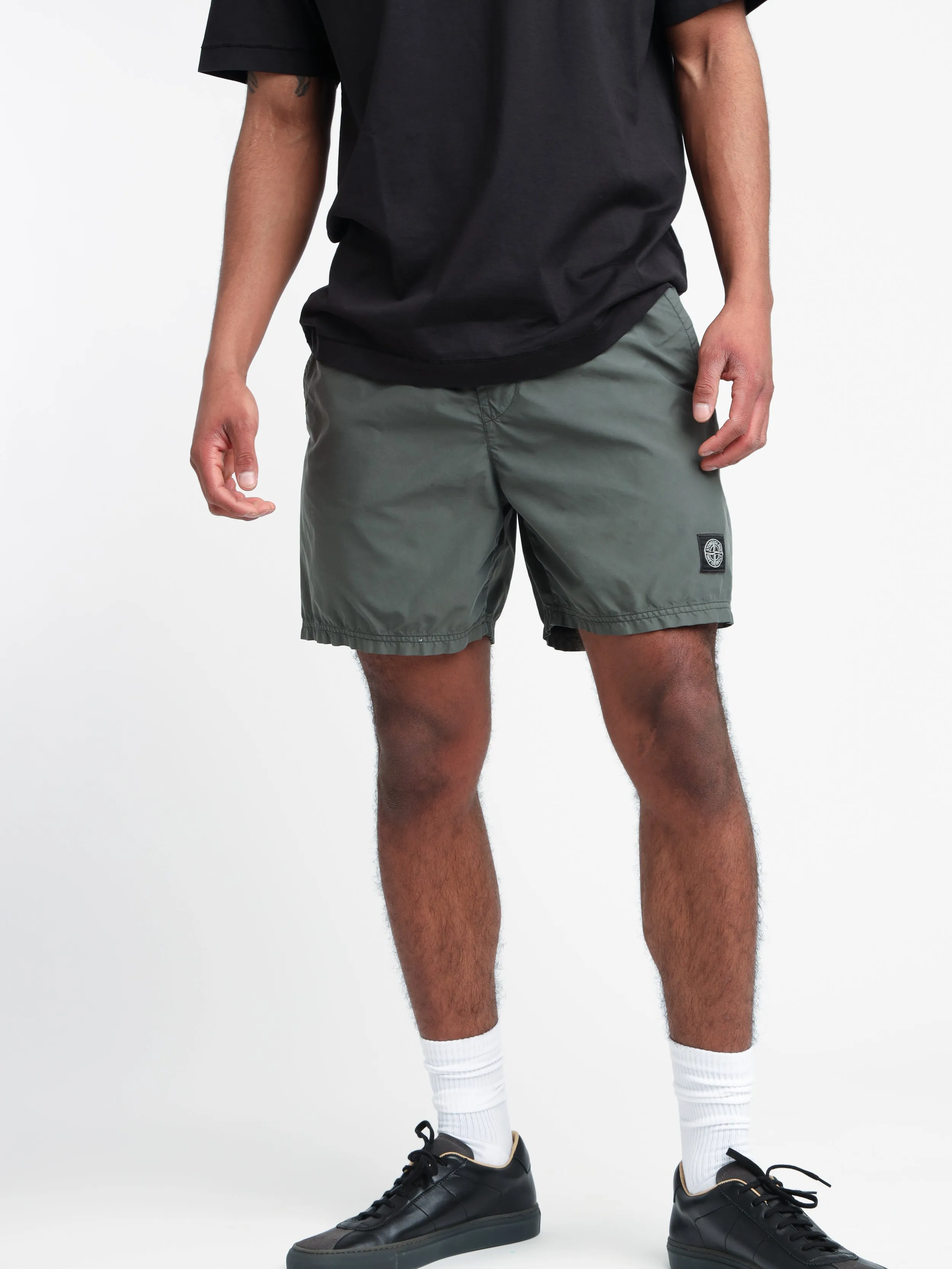 Musk Green Brushed Nylon Swim Trunks