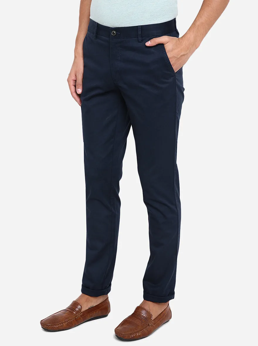 Navy Blue Dobby Uno Fit Casual Trouser | JadeBlue