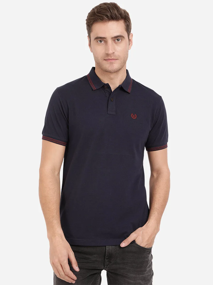 Night Blue Solid Slim Fit Polo T-Shirt | Greenfibre