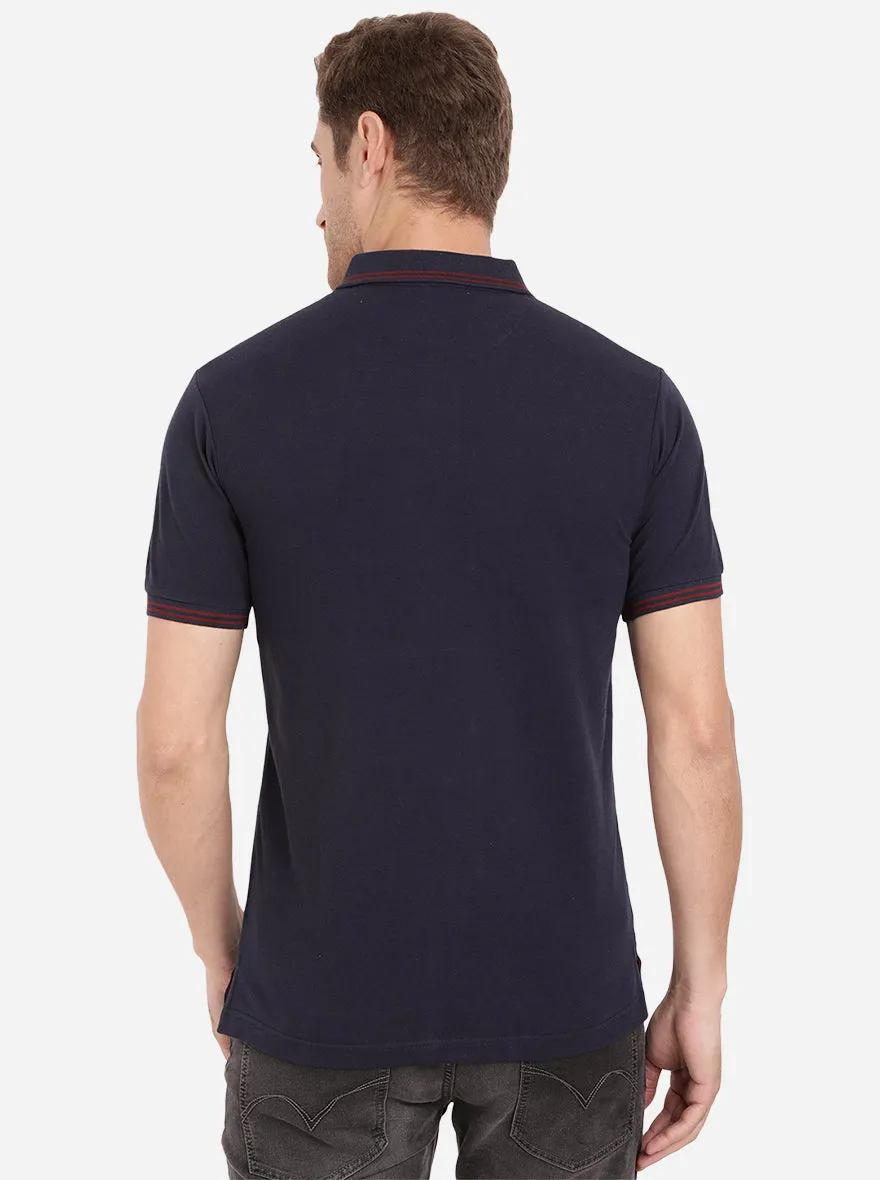 Night Blue Solid Slim Fit Polo T-Shirt | Greenfibre