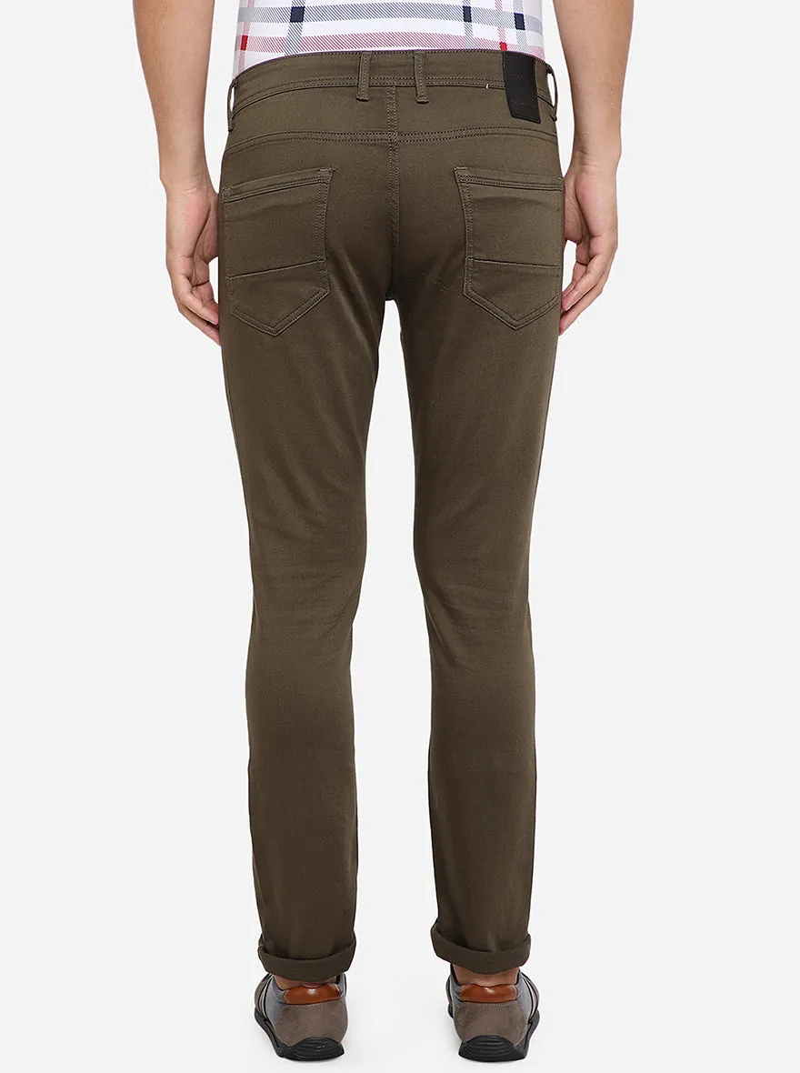 Olive Brown Solid Slim Fit Jeans | JadeBlue