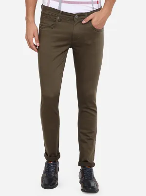 Olive Brown Solid Slim Fit Jeans | JadeBlue