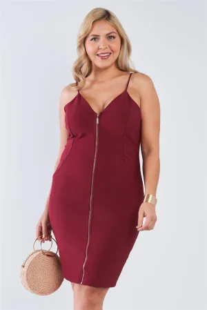 Plus Size V-Neck Zip Up Bodycon Mini Dress