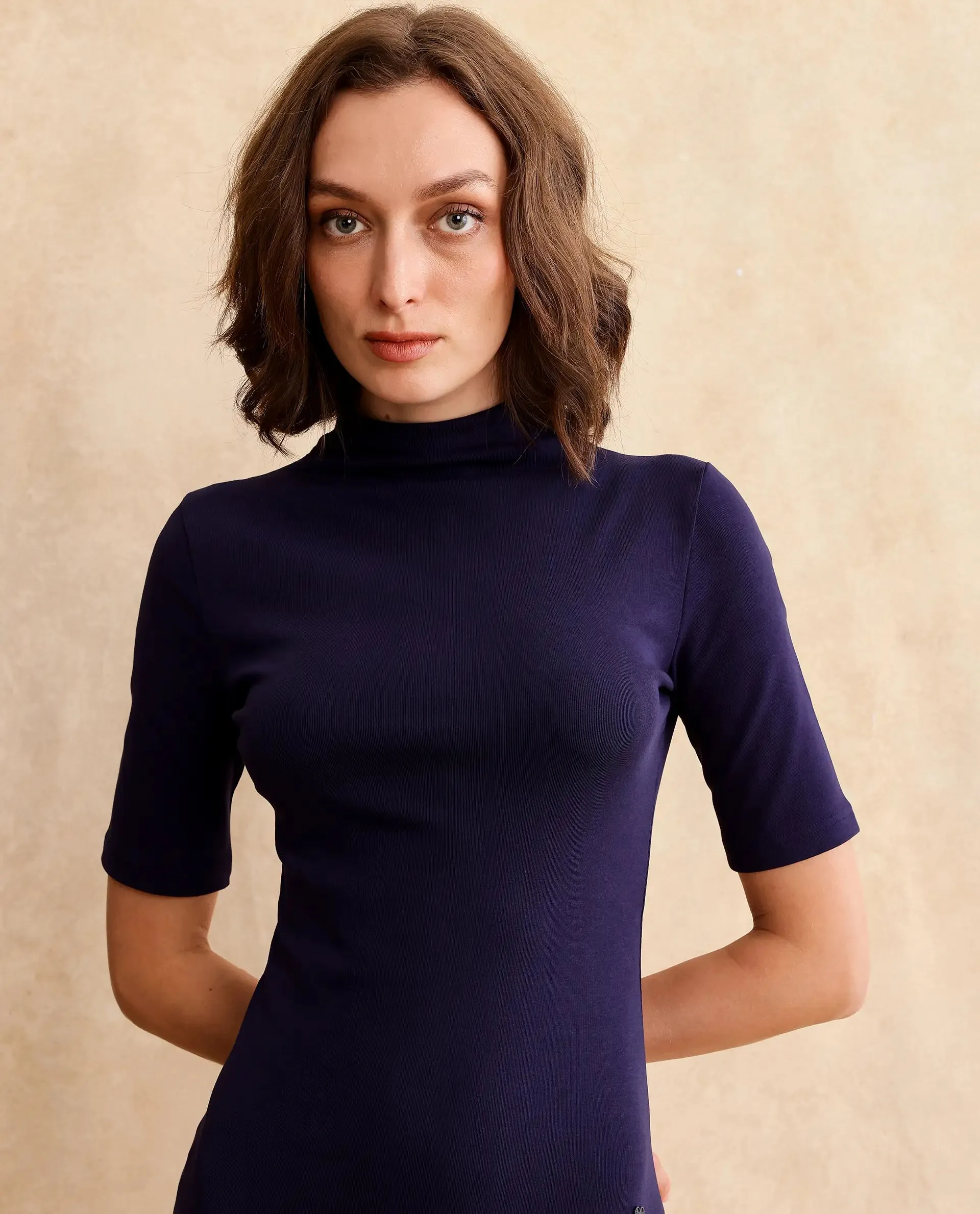 Rareism Women Rotary Dusky Purple Knitted Plain Dress