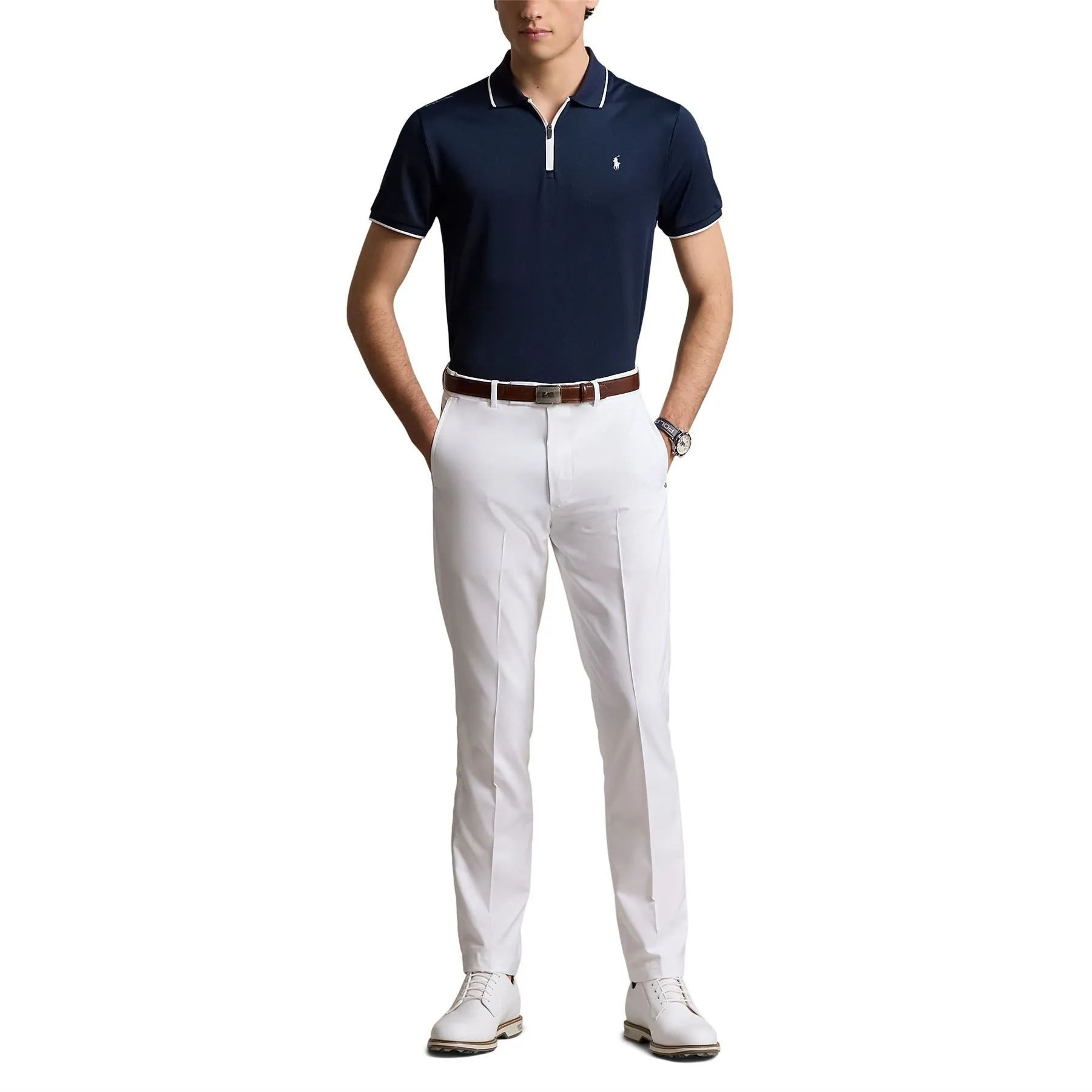 RLX Tailored Fit Performance Pique Zip Polo Refined Navy - AW24