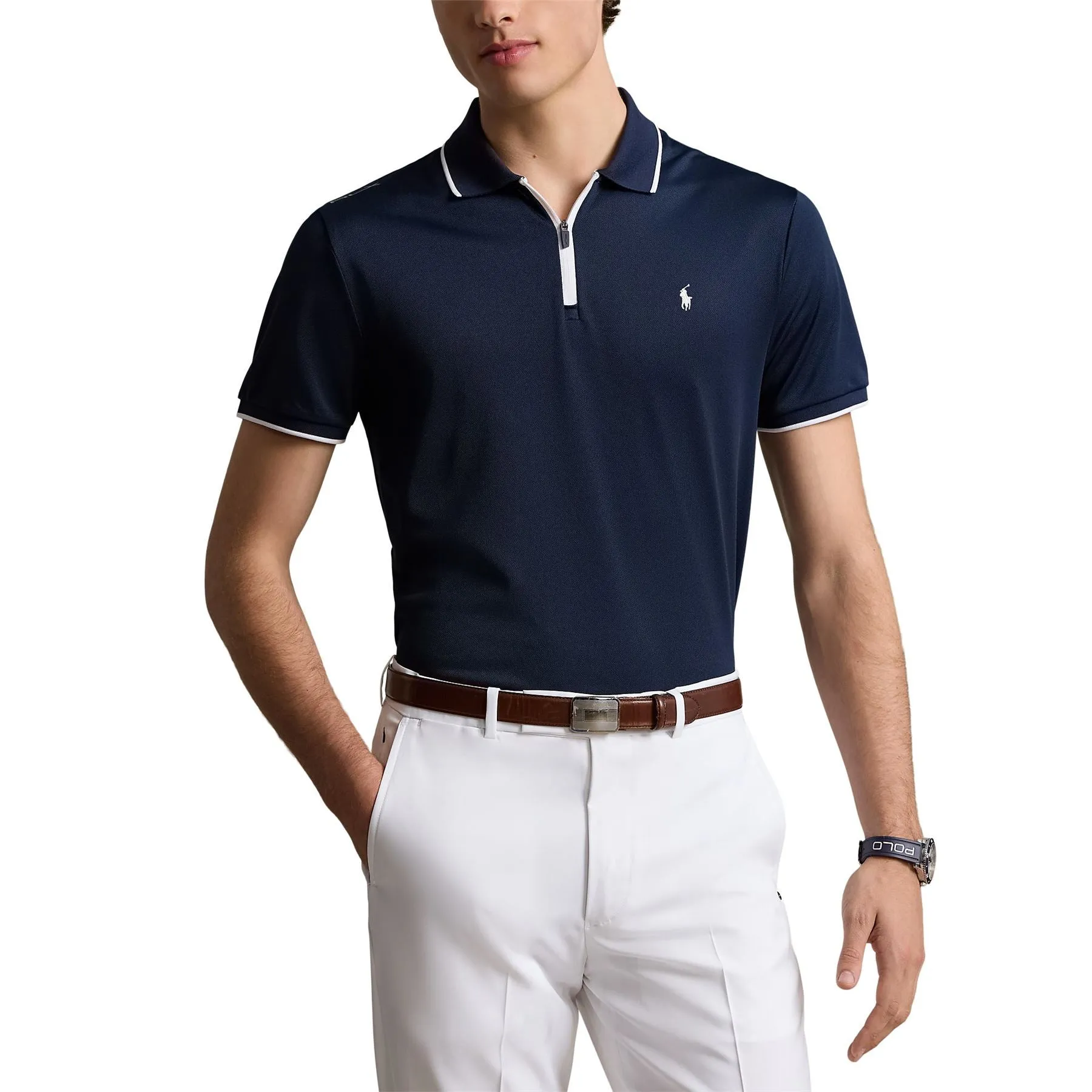 RLX Tailored Fit Performance Pique Zip Polo Refined Navy - AW24