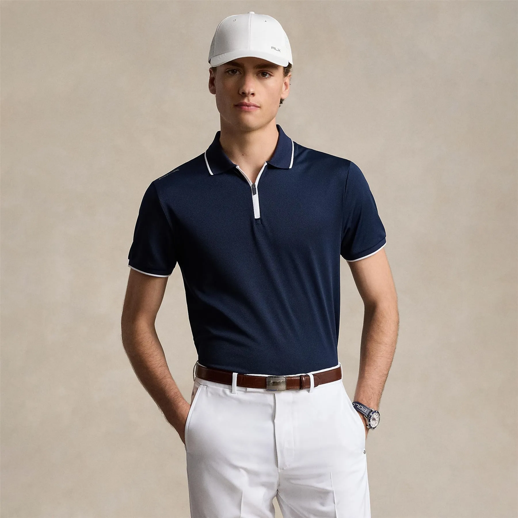 RLX Tailored Fit Performance Pique Zip Polo Refined Navy - AW24