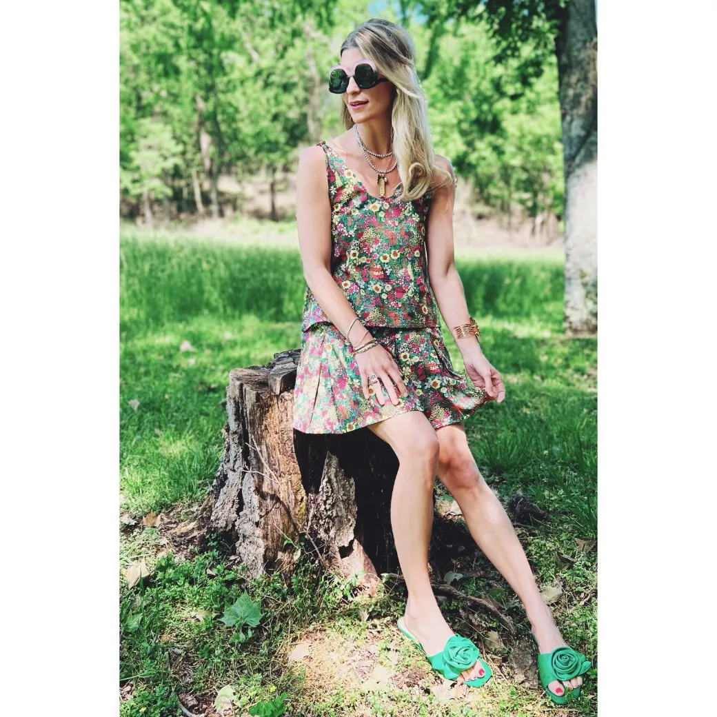 SAMPLE - Smocked Waist MINI Skirt - Green Floral