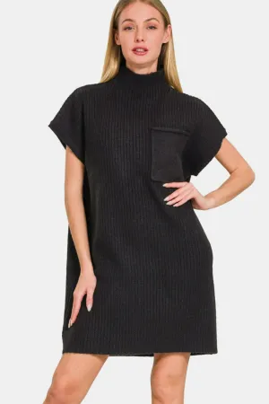 Short Sleeve Black Sweater Mini Dress