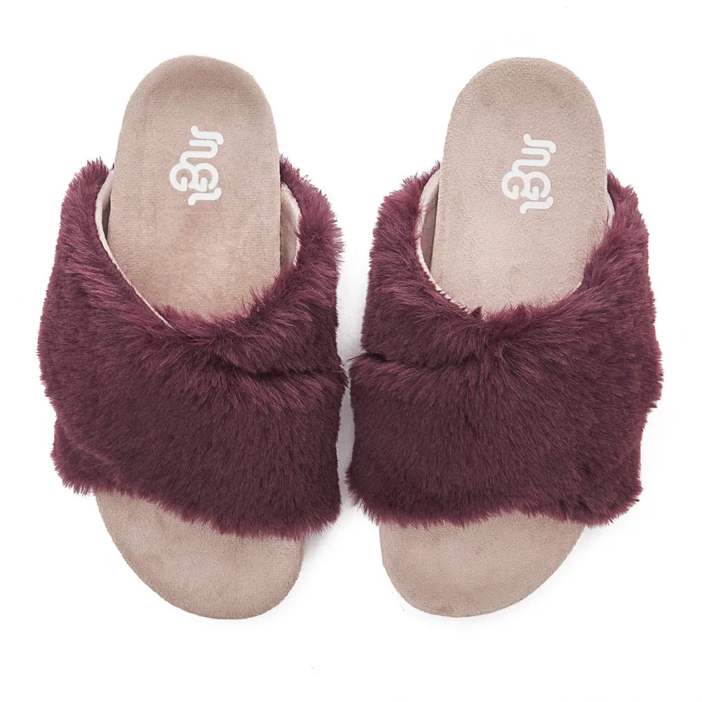 Snuggs Fuzzy crossover Slipper Dark Red